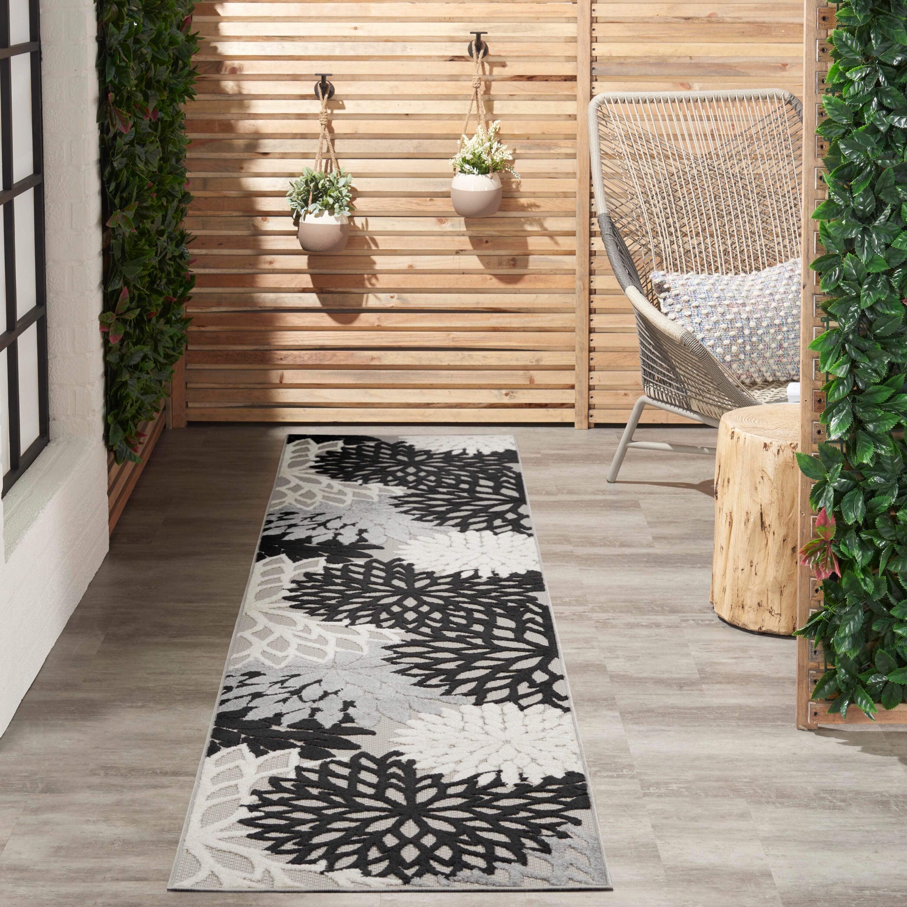 Nourison Home Splash 2'3" X 12' Dahlia Floral Runner, Black/White, large