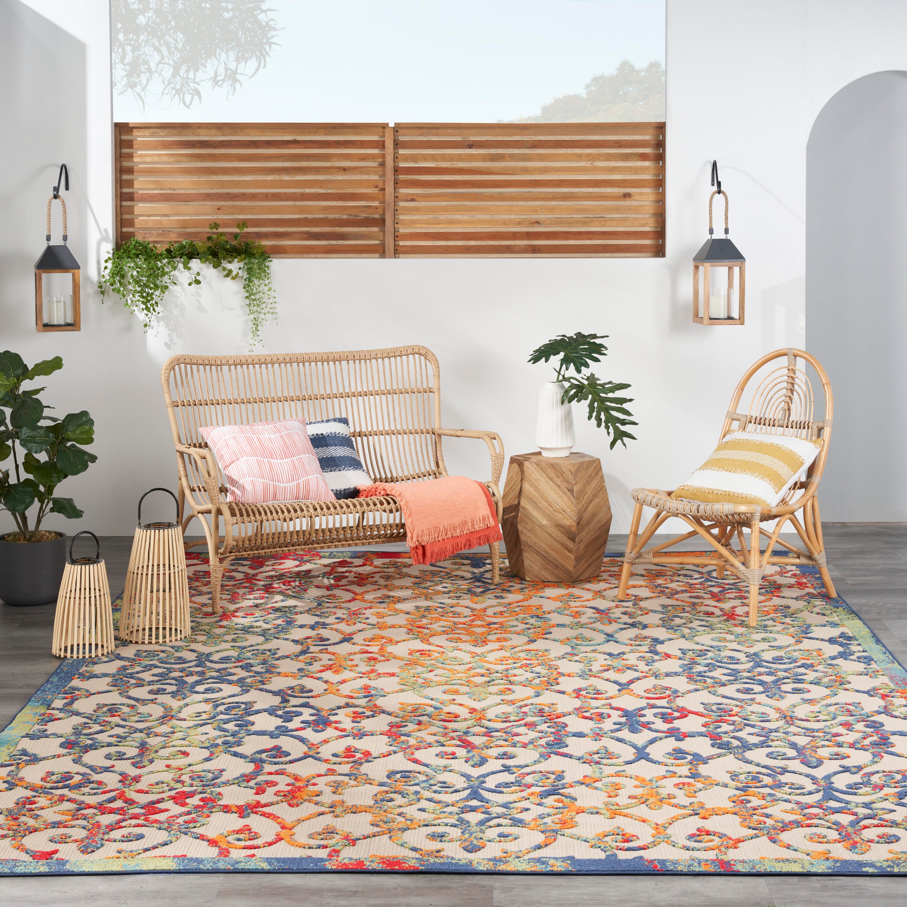 Nourison Home Splash 10' X 14' Geometric Area Rug, Ivory/Blue, large