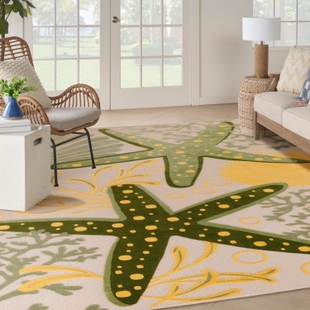 Nourison Home Splash 10' X 14' Sea Star Indoor/Outdoor Area Rug, Green/Yellow, rollover