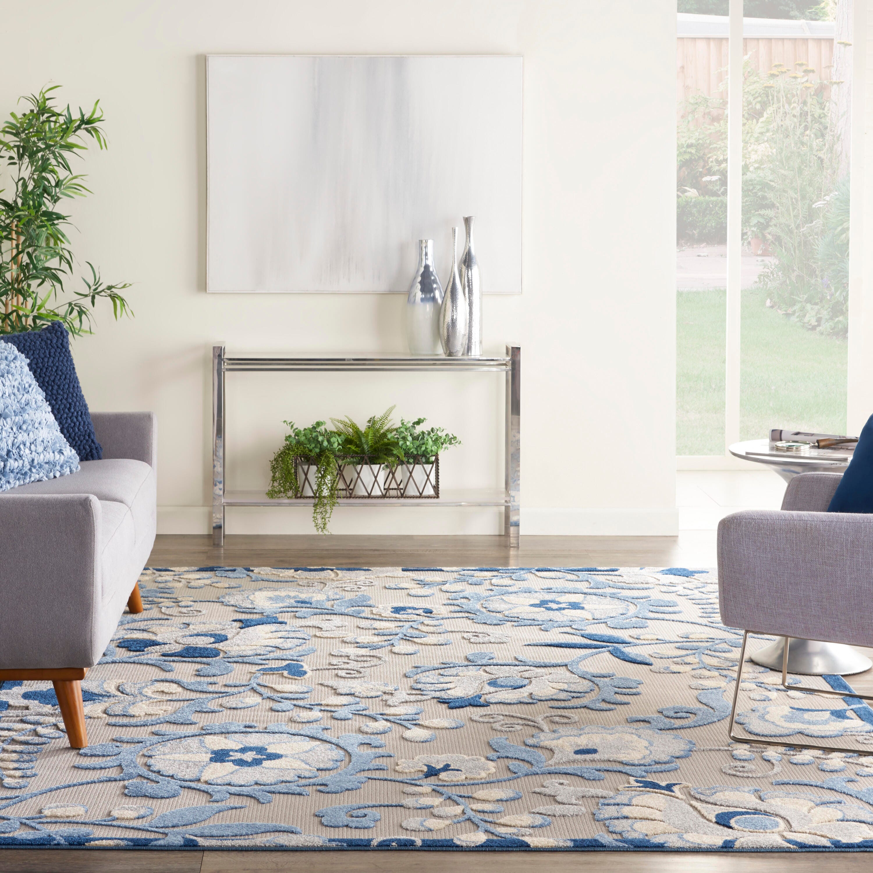 Nourison Home Splash 12' X 15' Leafy Vines Area Rug, Blue/Gray, large