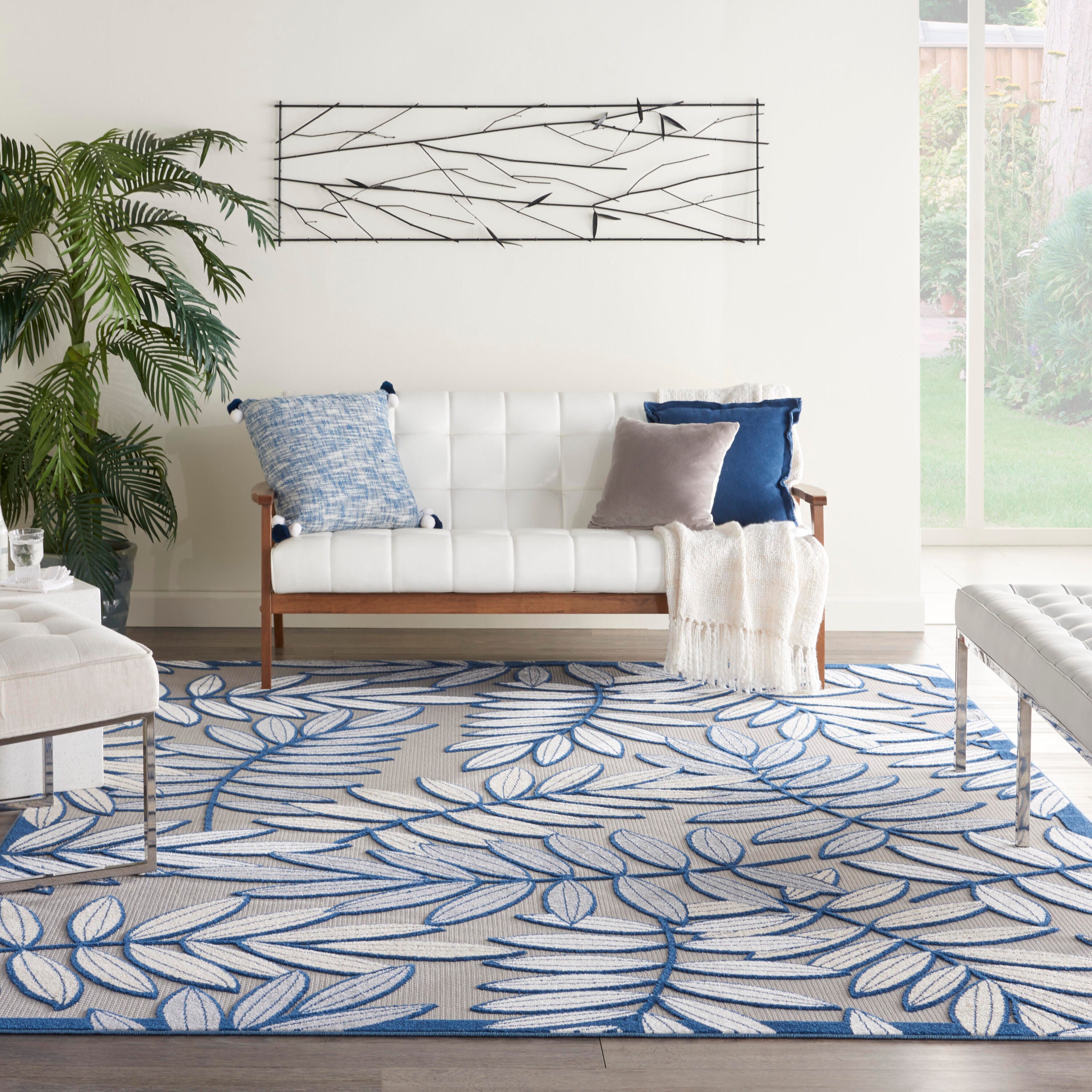 Nourison Home Splash 12' X 15' Botanical Pattern Area Rug, Ivory/Navy, large