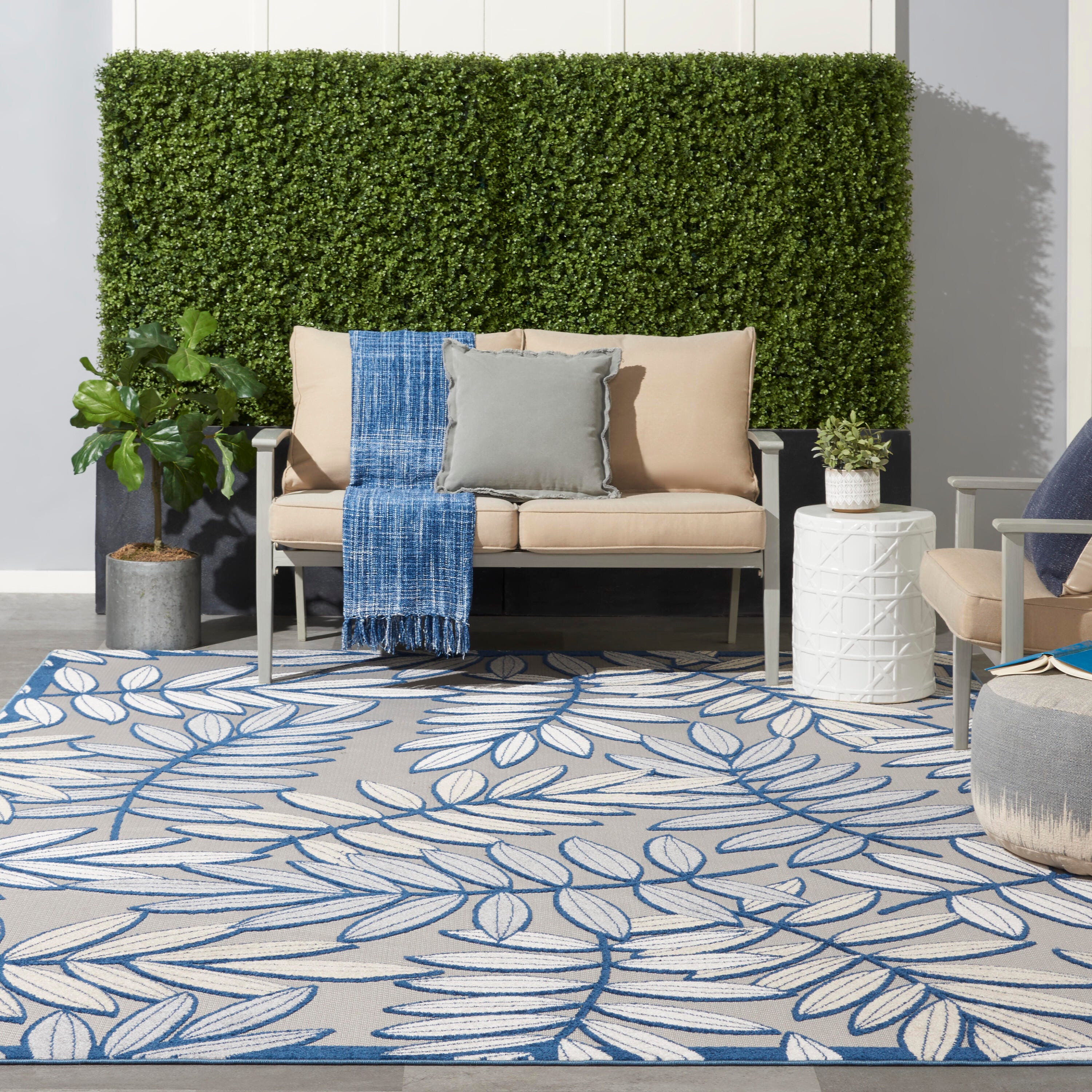 Nourison Home Splash 12' X 15' Botanical Pattern Area Rug, Ivory/Navy, large