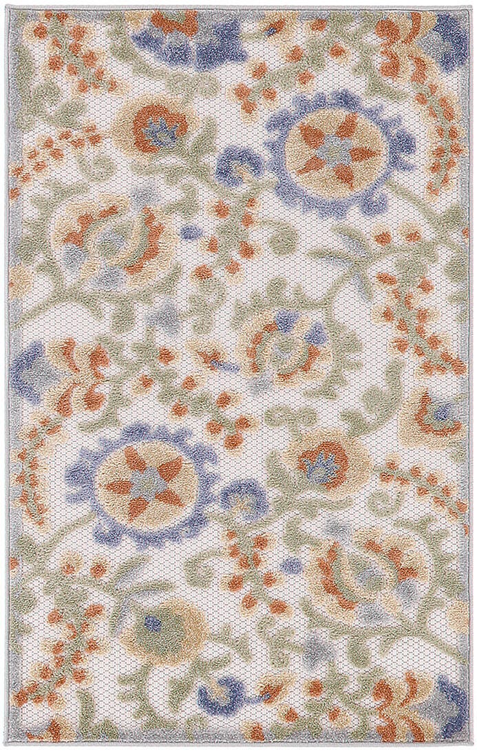 Nourison Home Splash 2'8" X 4' Leafy Vines Indoor/Outdoor Area Rug, Ivory Blue, large