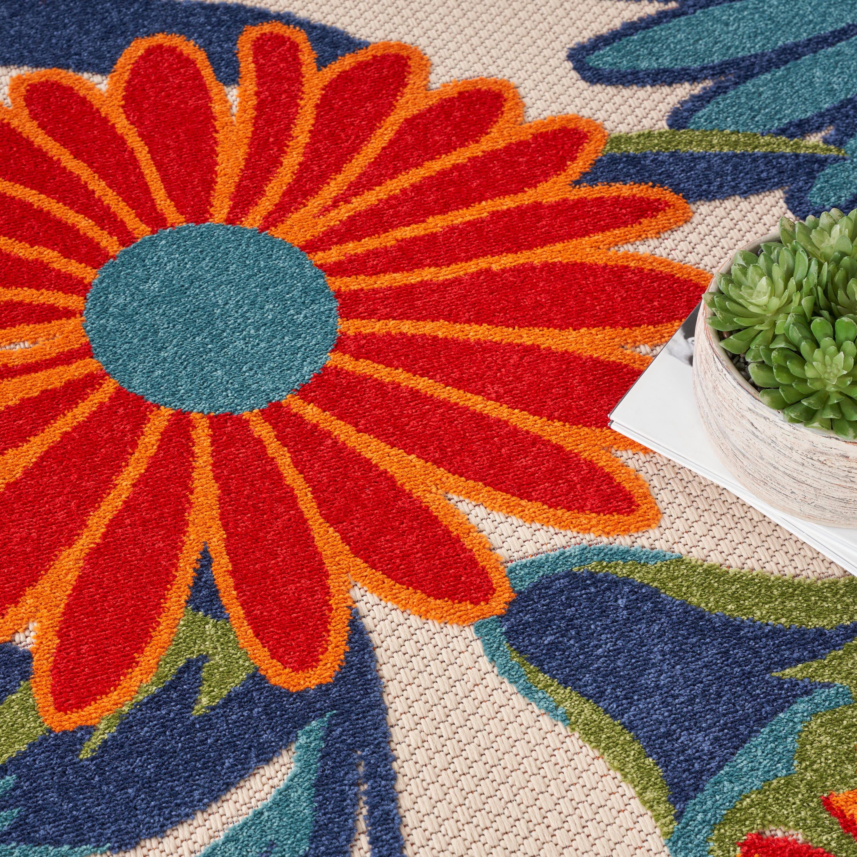 Nourison Home Splash 10' X Round Daisy Floral Area Rug, Multi, large