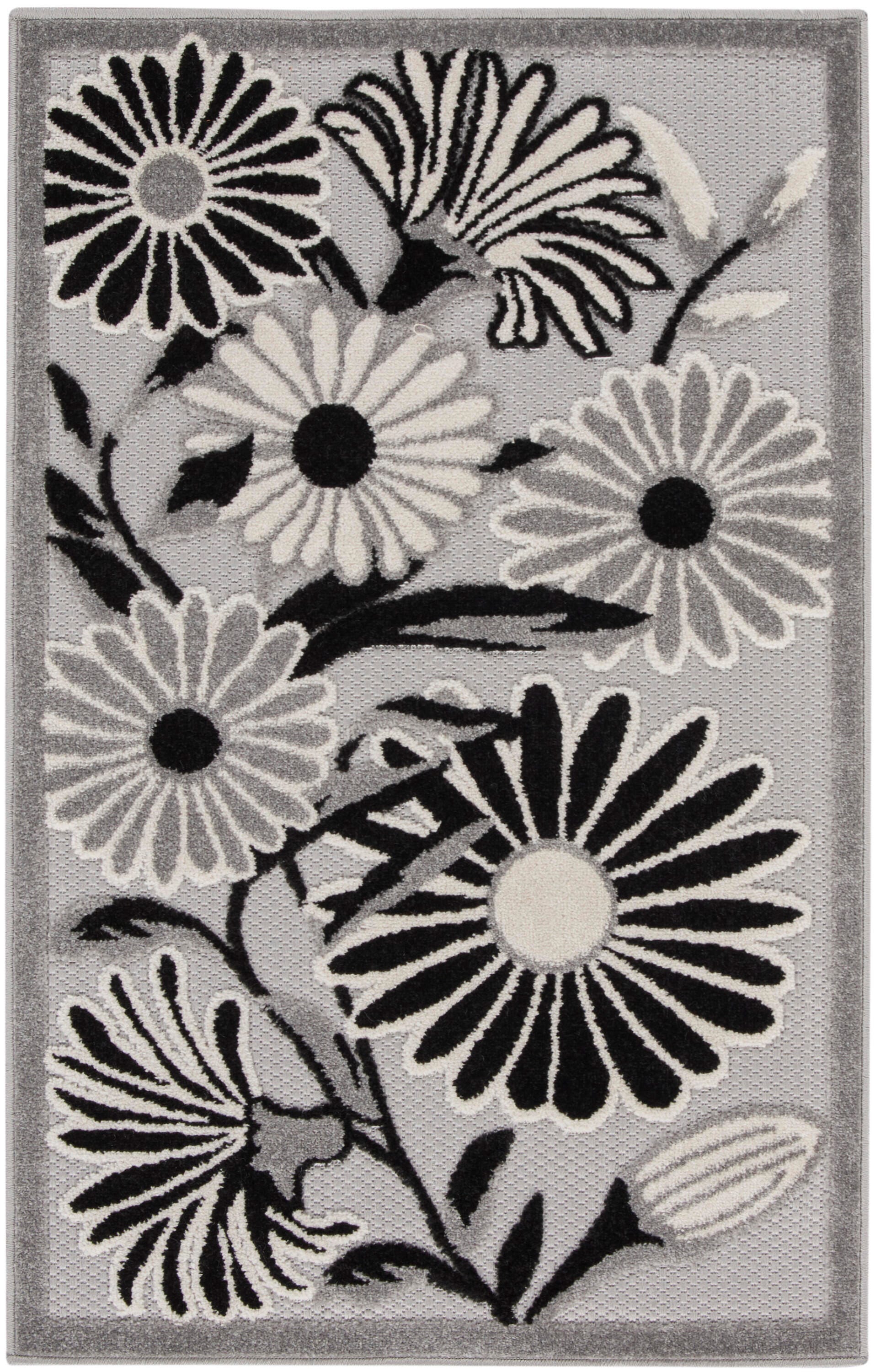 Nourison Home Splash 2'8" X 4' Daisy Floral Area Rug, Black/White, large