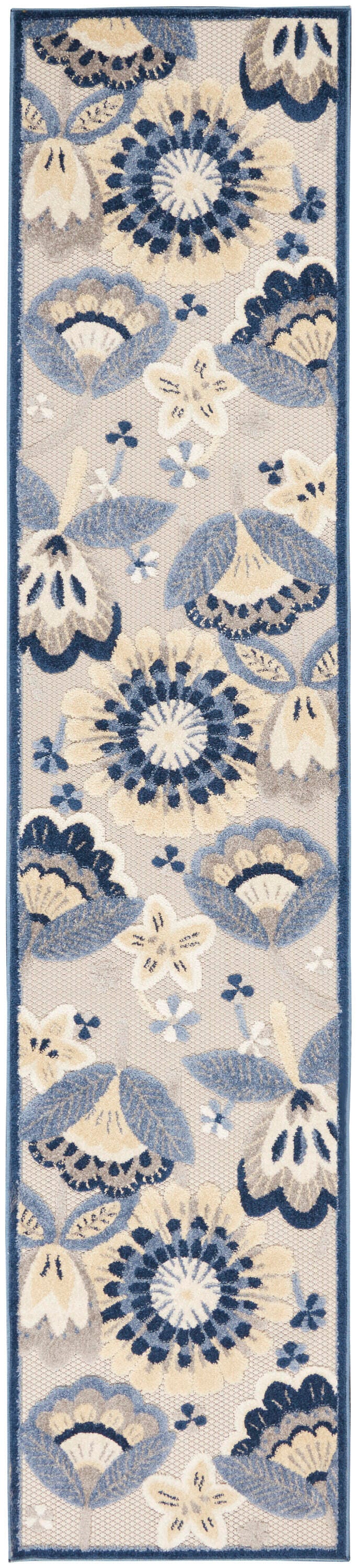 Nourison Home Splash 2'3" X 12' Leafy Vines Runner, Blue/Gray, large