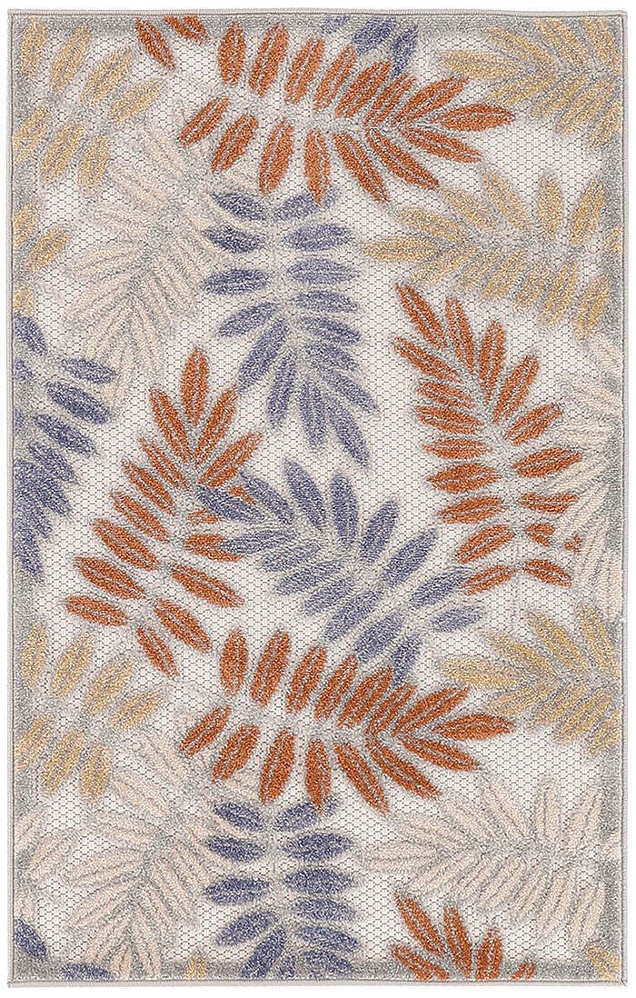 Nourison Home Splash 2'8" X 4' Botanical Pattern Indoor/Outdoor Area Rug, Blue/Mocha, large