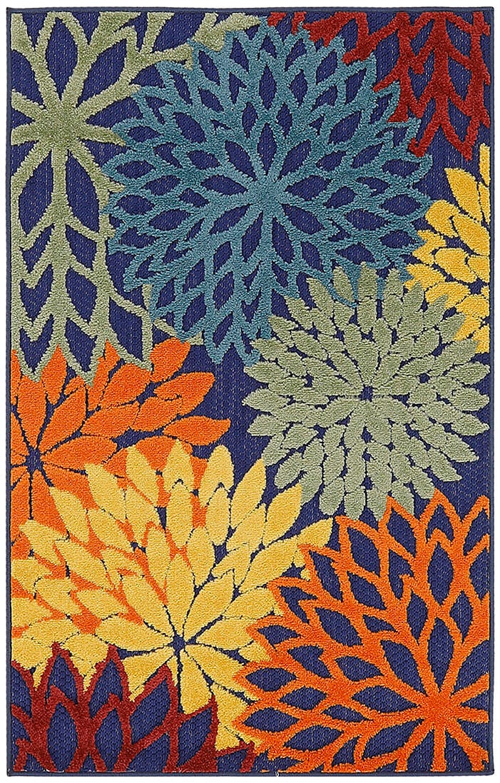 Nourison Home Splash 2'8" X 4' Dahlia Floral Indoor/Outdoor Area Rug, Navy/Multi, large