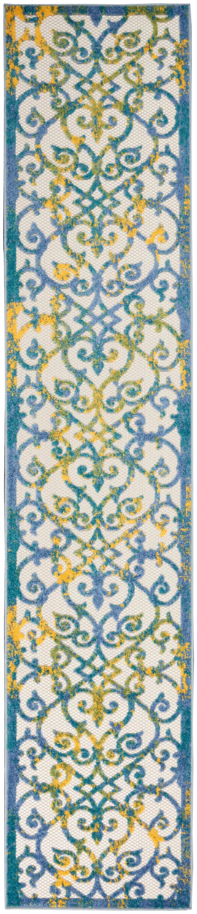 Nourison Home Splash 2'3" X 12' Geometric Runner, Ivory Blue, large