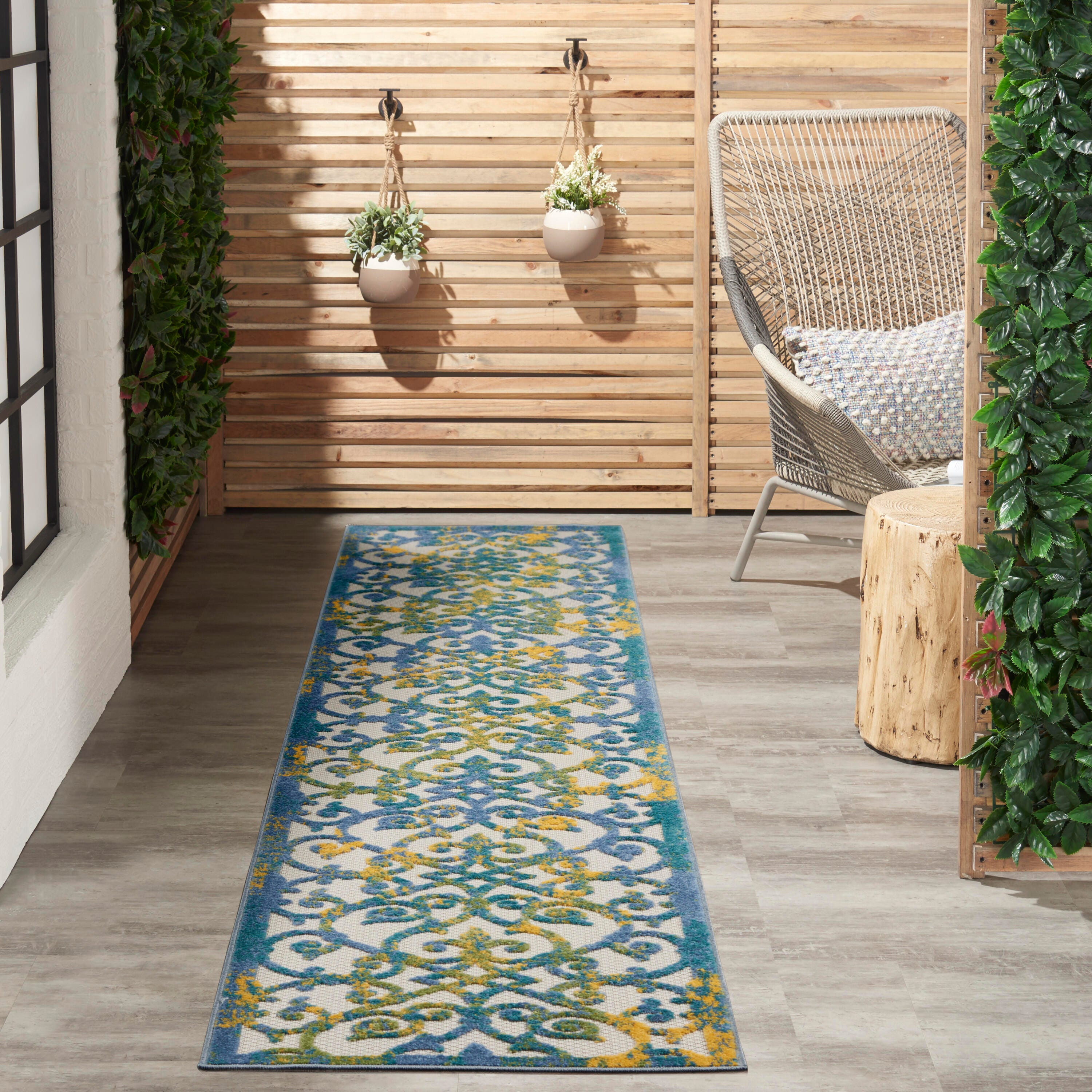 Nourison Home Splash 2'3" X 12' Geometric Runner, Ivory Blue, large