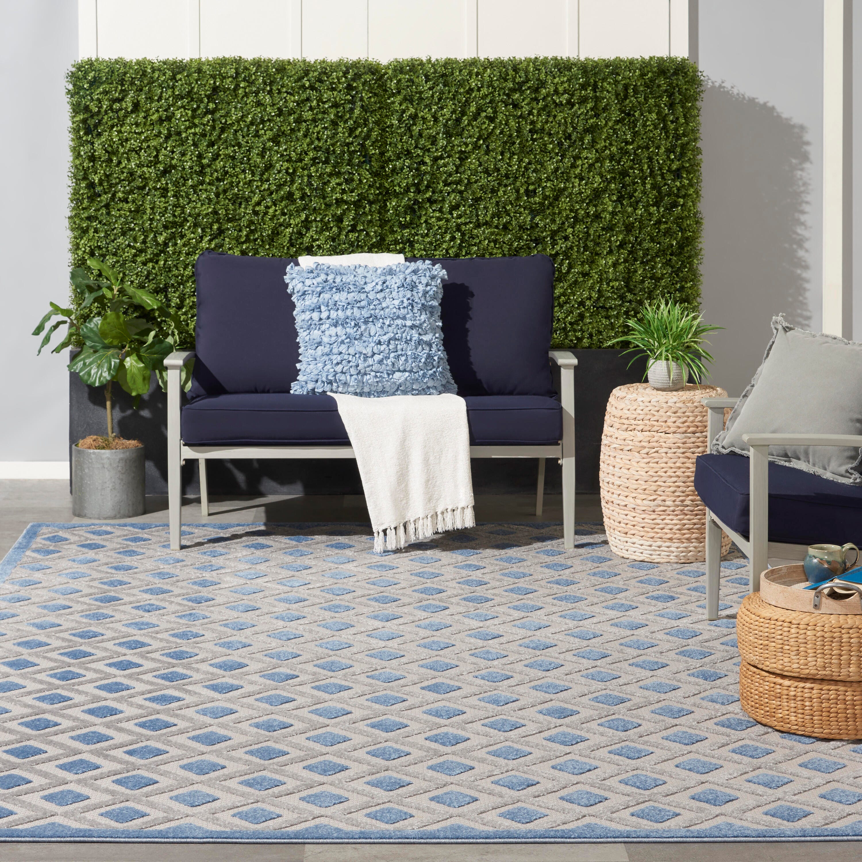Nourison Home Splash 12' X 15' Diamond Area Rug, Blue/Gray, large