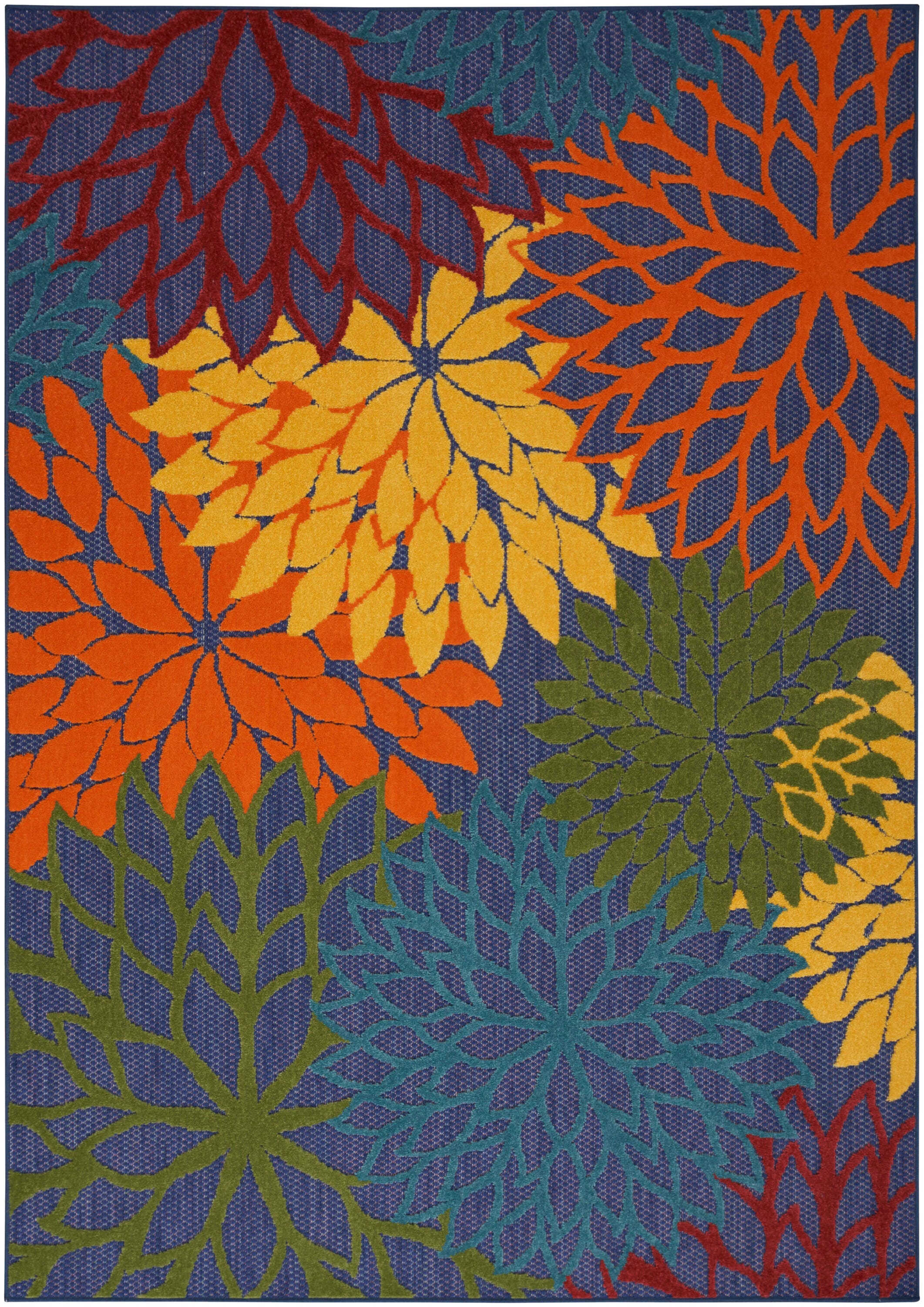 Nourison Home Splash 3'6" X 5'6 Dahlia Floral Indoor/Outdoor Area Rug, Navy/Multi, large
