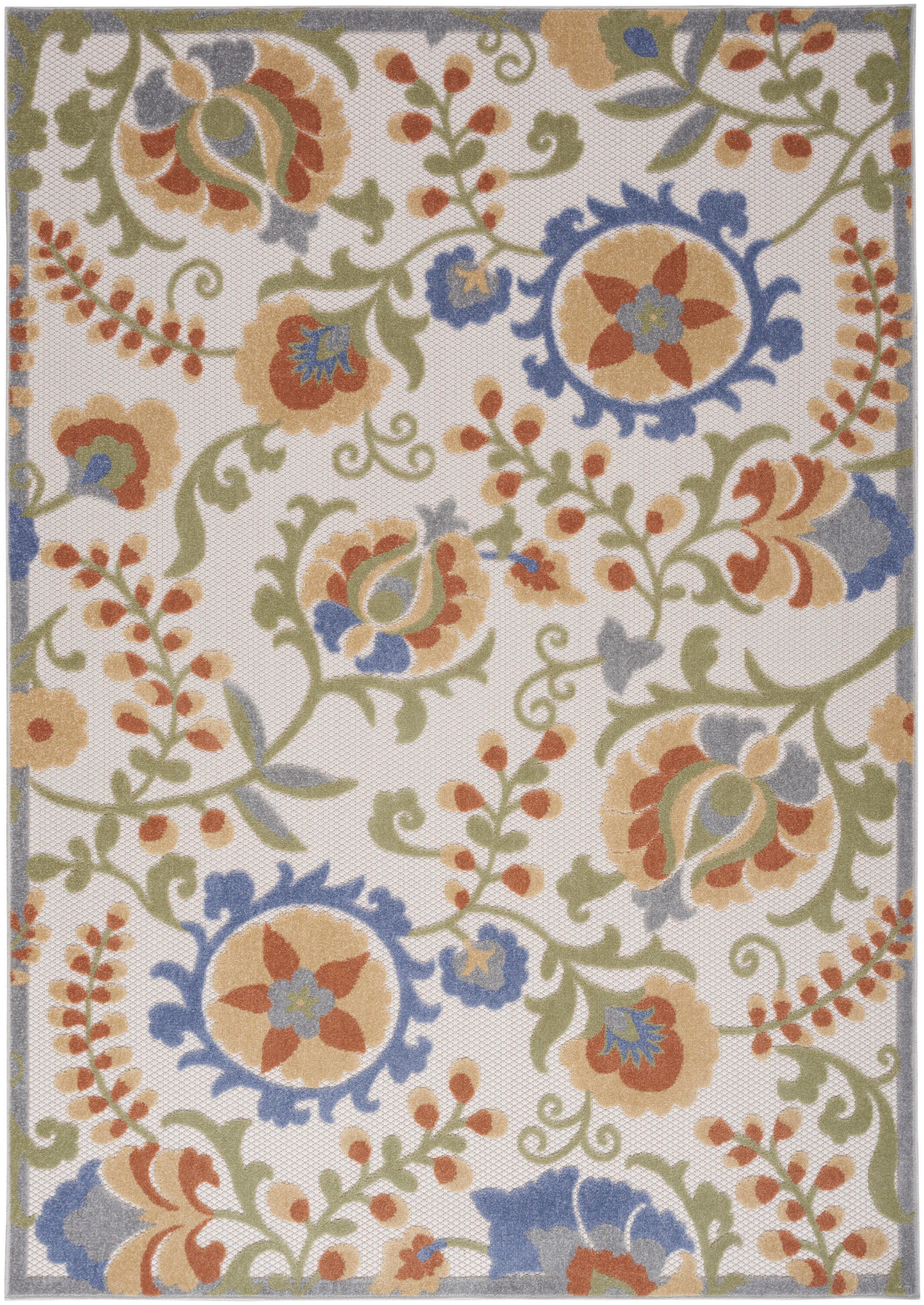 Nourison Home Splash 3'6" X 5'6 Leafy Vines Indoor/Outdoor Area Rug, Ivory Blue, large