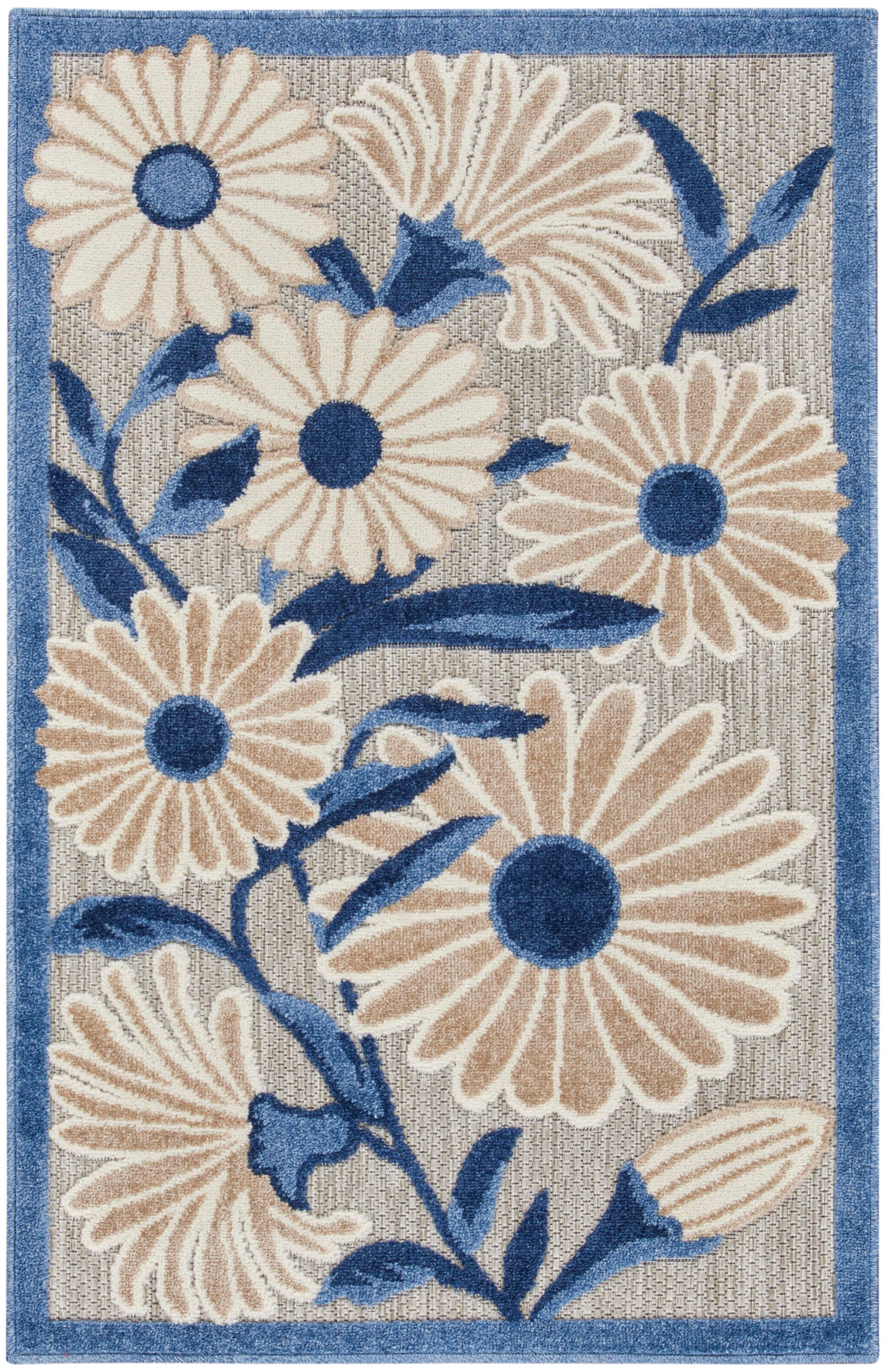Nourison Home Splash 2'8" X 4' Daisy Floral Area Rug, Blue/Gray, large