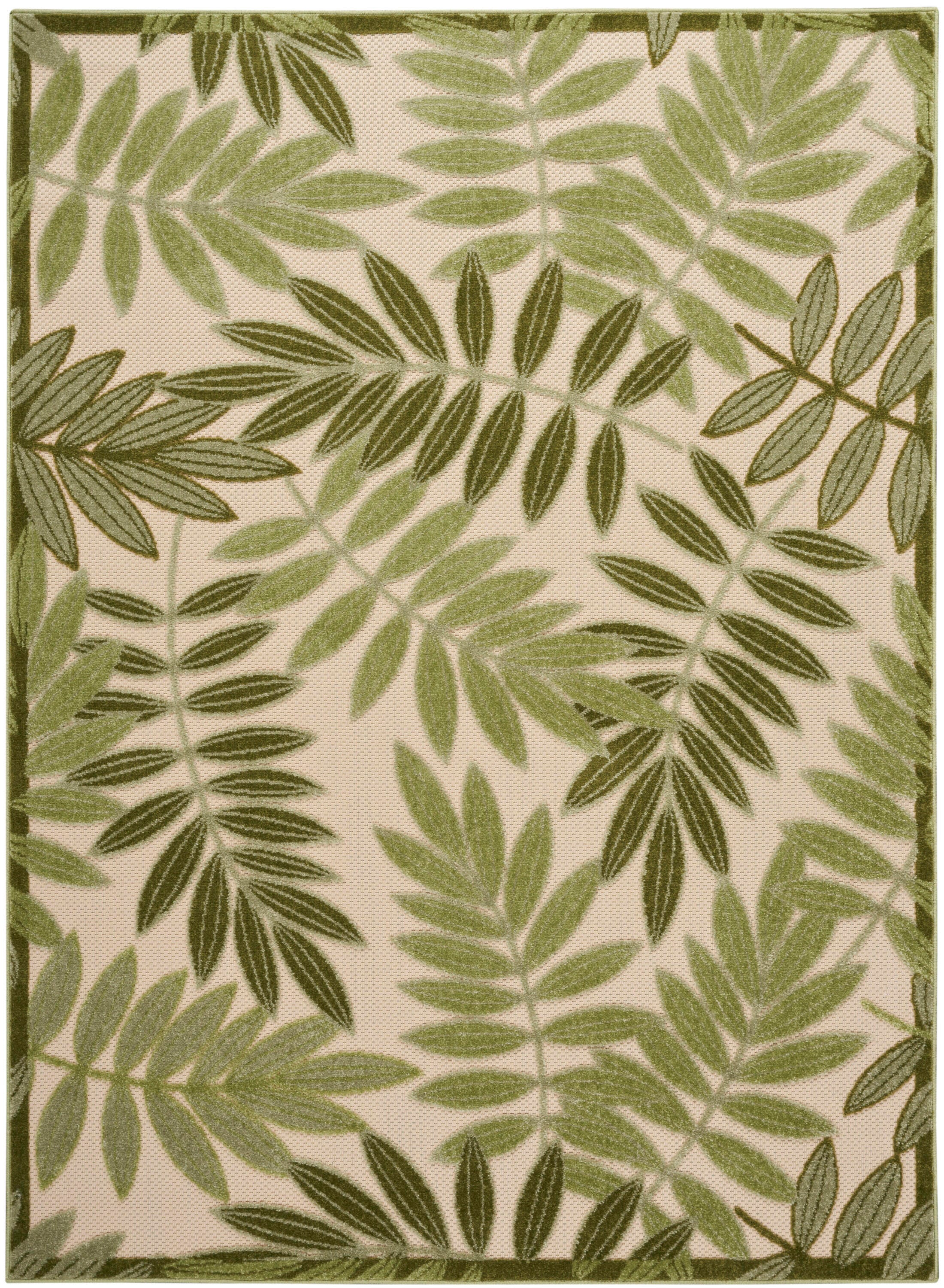 Nourison Home Splash 3'6" X 5'6 Botanical Pattern Indoor/Outdoor Area Rug, Ivory/Green, large