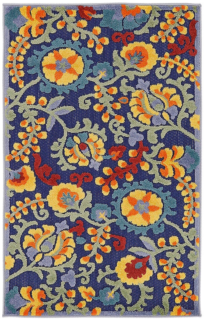 Nourison Home Splash 2'8" X 4' Leafy Vines Indoor/Outdoor Area Rug, Navy/Multi, large