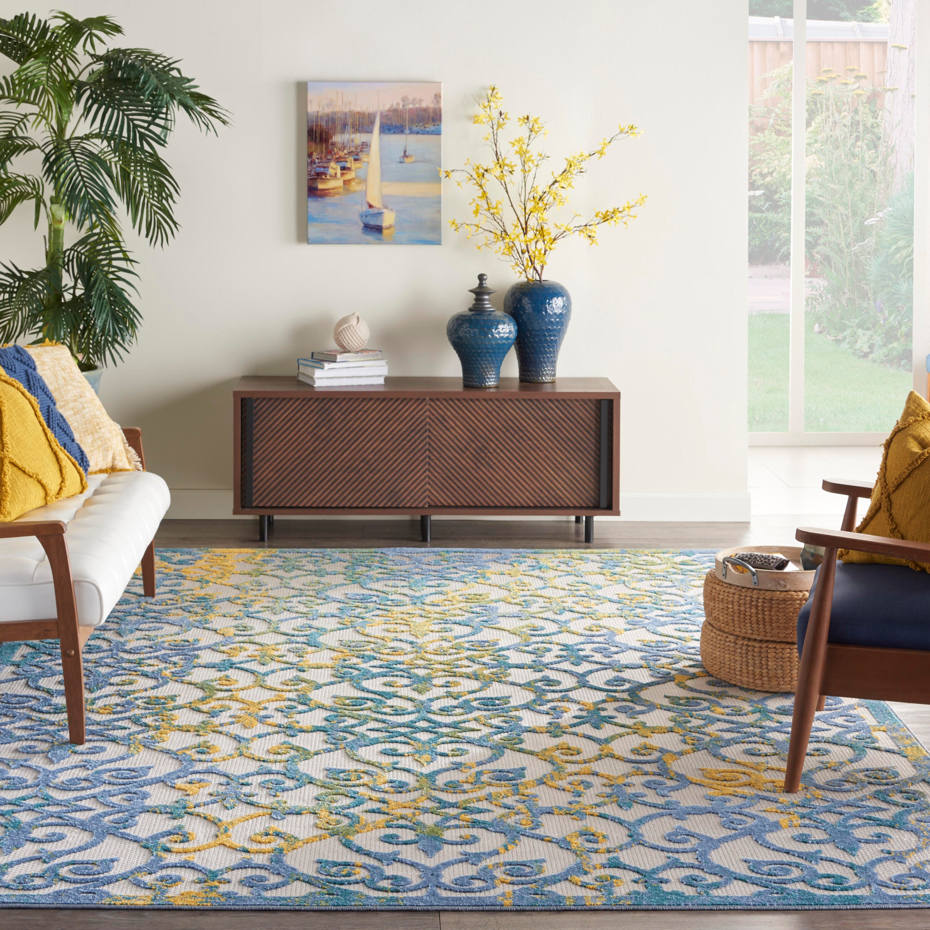Nourison Home Splash 12' X 15' Geometric Area Rug, Ivory Blue, large