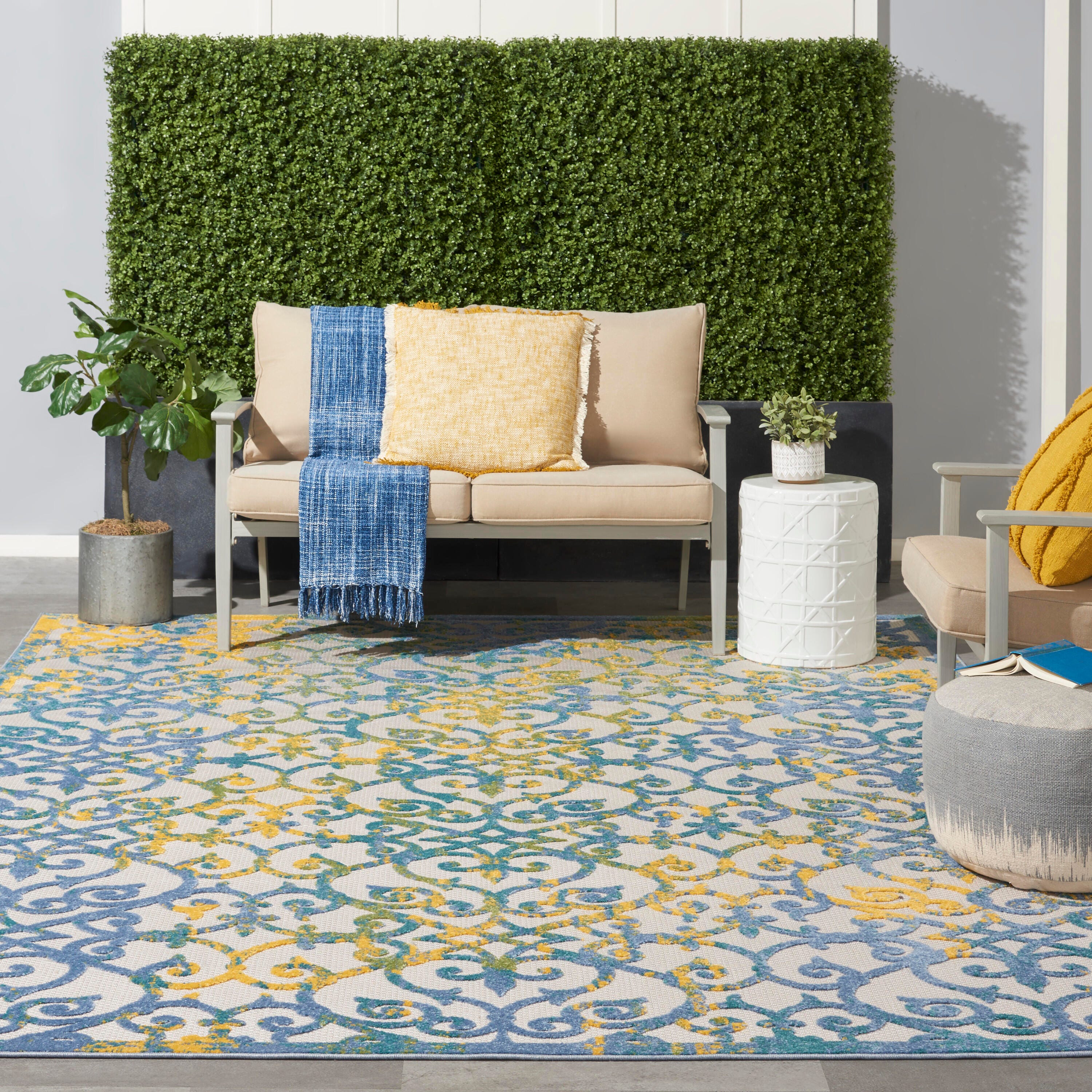 Nourison Home Splash 12' X 15' Geometric Area Rug, Ivory Blue, large