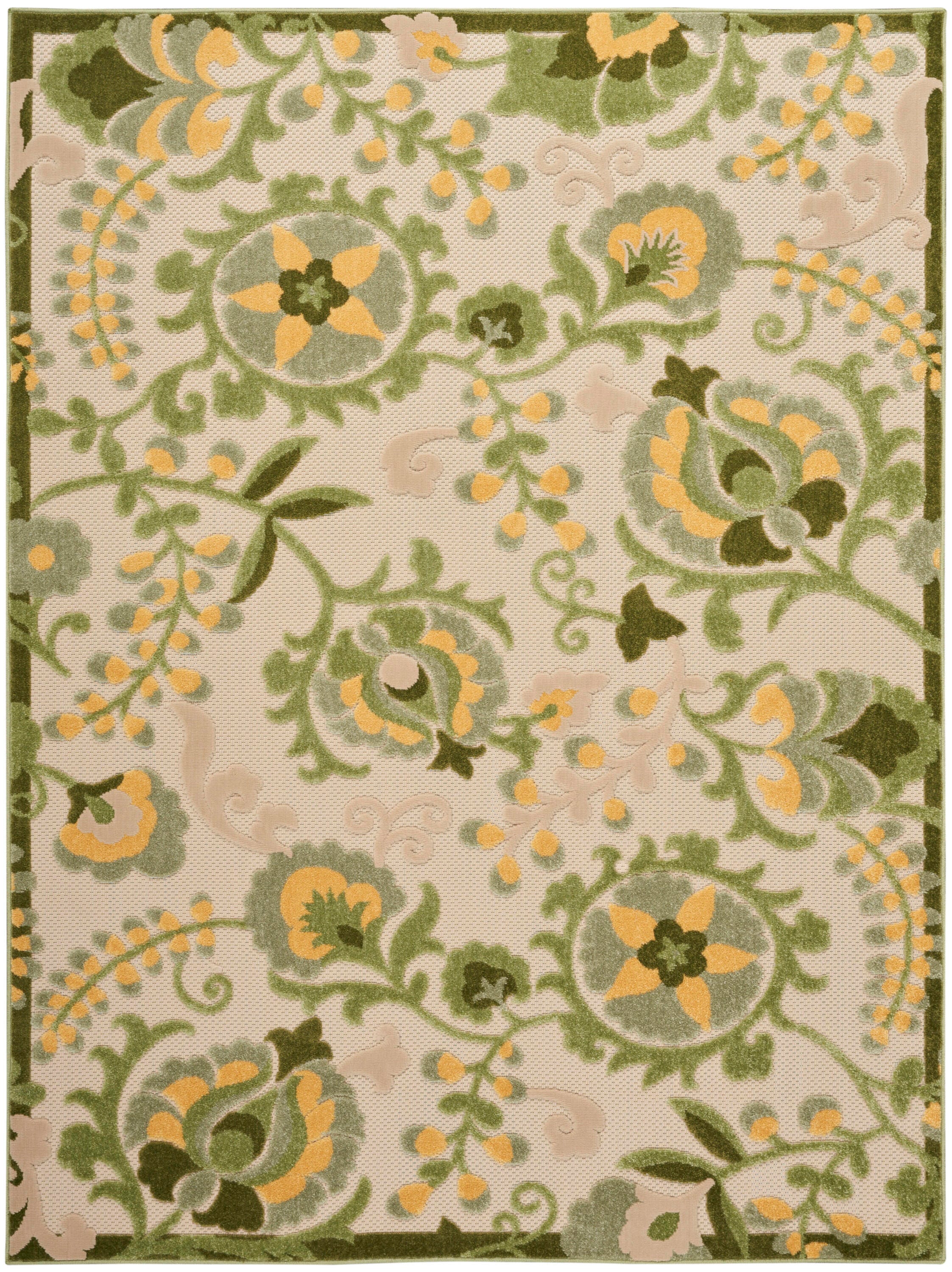 Nourison Home Splash 3'6" X 5'6 Leafy Vines Indoor/Outdoor Area Rug, Ivory/Green, large