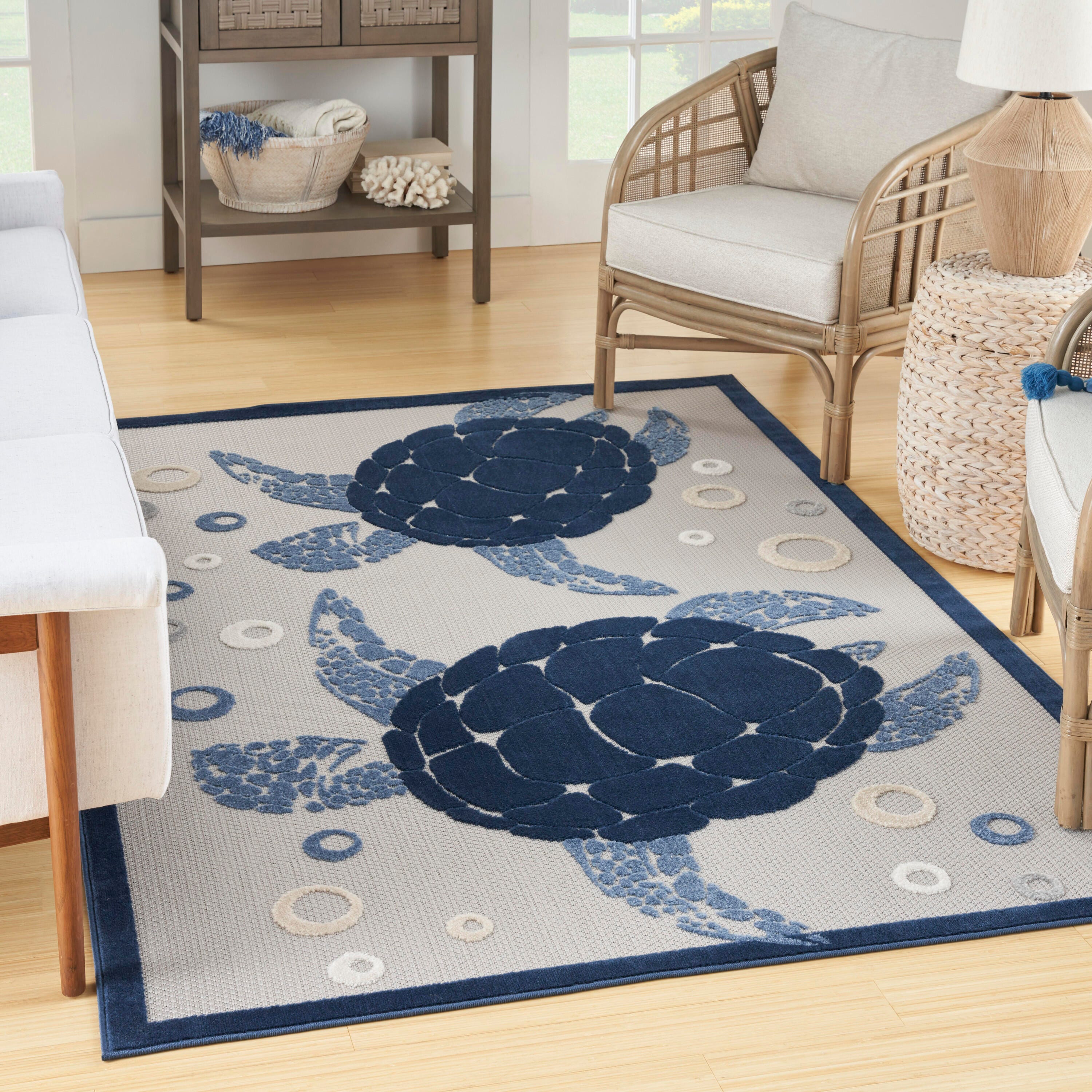 Nourison Home Splash 3'6" X 5'6 Motif Area Rug, Navy Blue, rollover