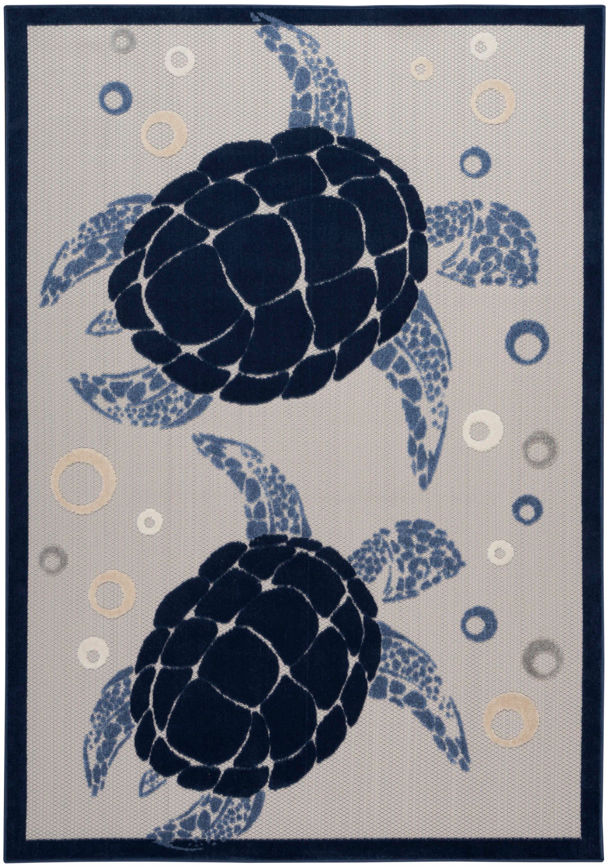 Nourison Home Splash 3'6" X 5'6 Motif Area Rug, Navy Blue, large