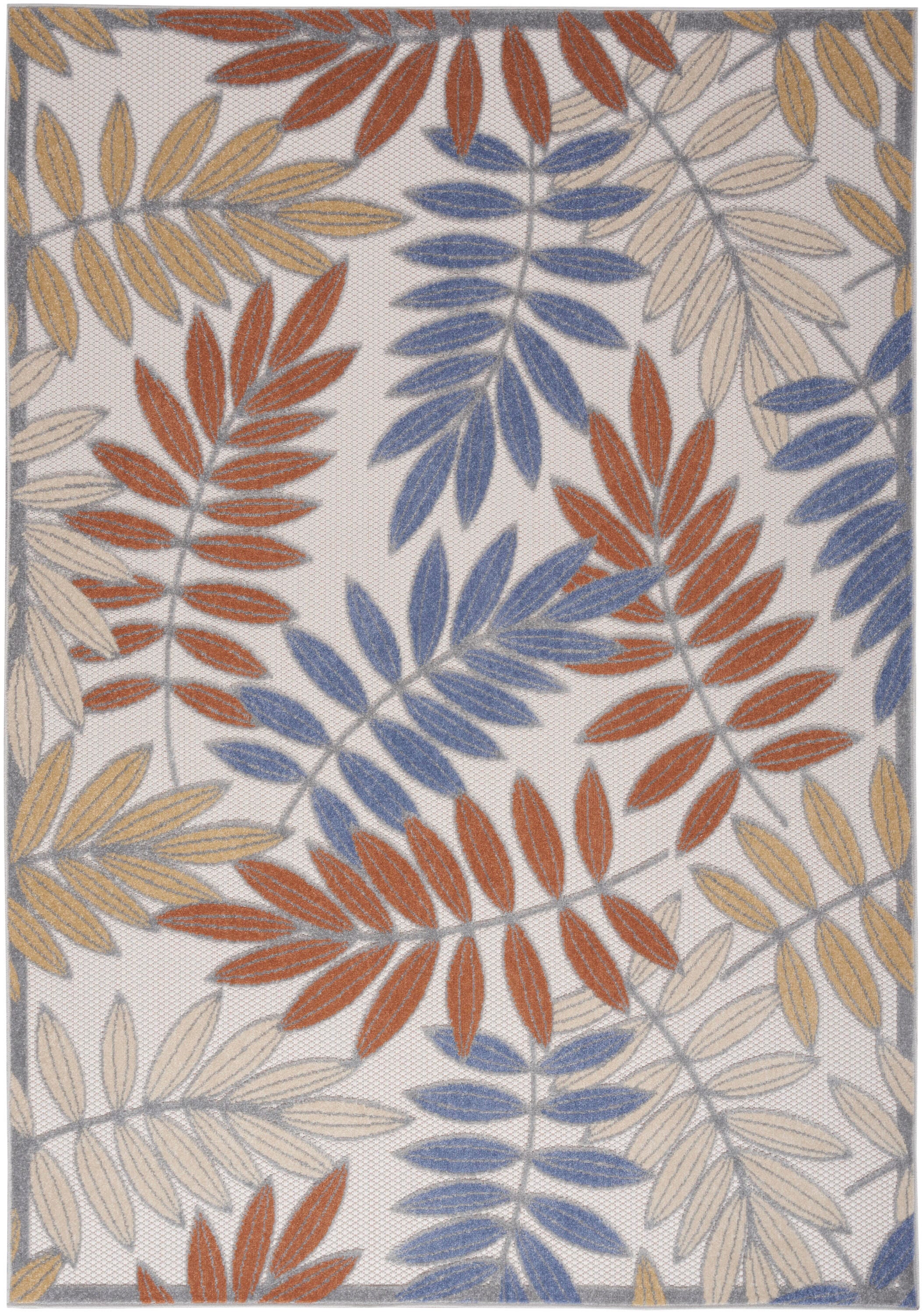 Nourison Home Splash 3'6" X 5'6 Botanical Pattern Indoor/Outdoor Area Rug, Blue/Mocha, large