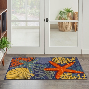 Nourison Home Splash 2'8" X 4' Sea Star Indoor/Outdoor Area Rug, Navy/Multi, rollover