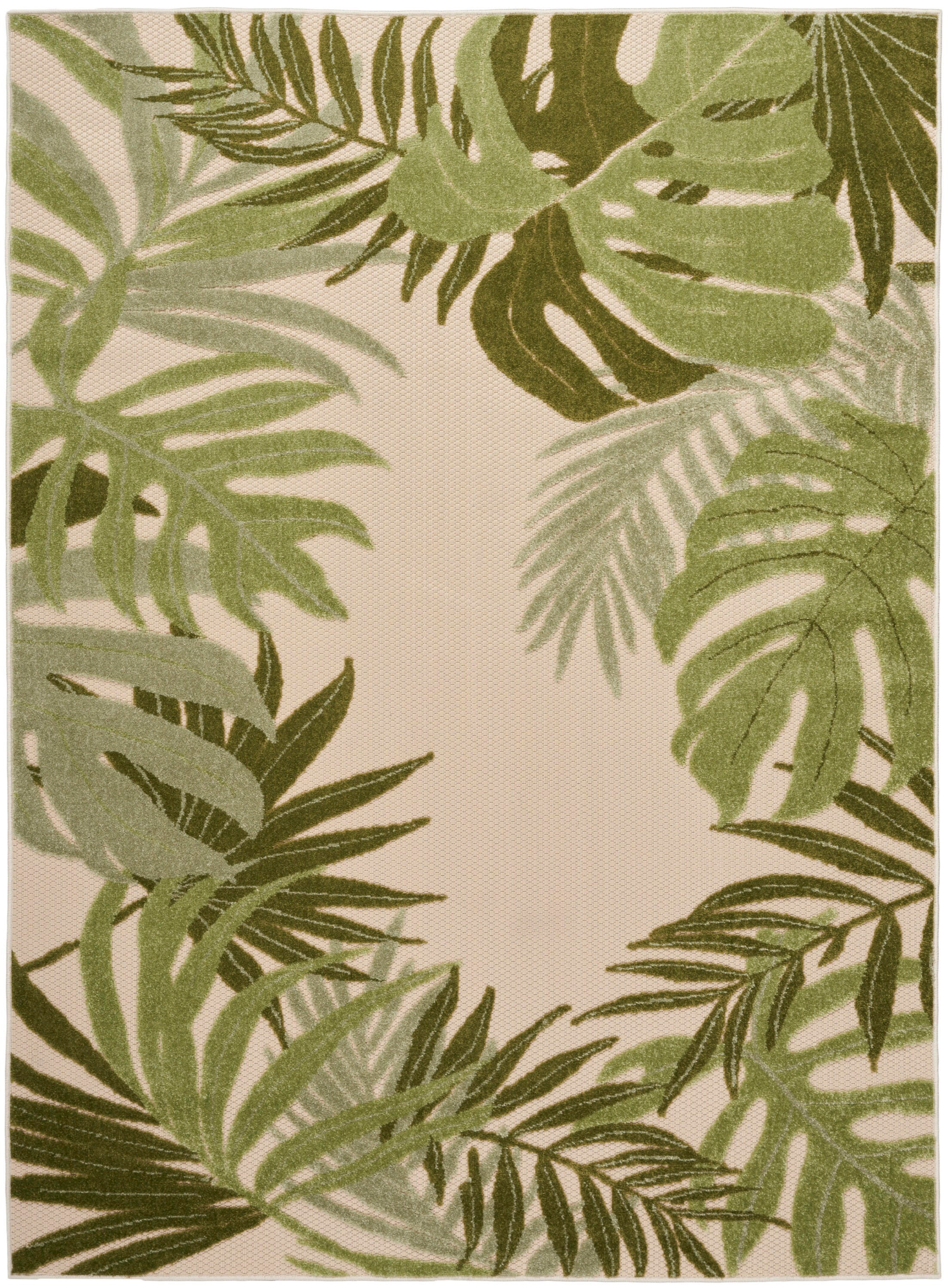 Nourison Home Splash 3'6" X 5'6 Large Palm Indoor/Outdoor Area Rug, Ivory/Green, large