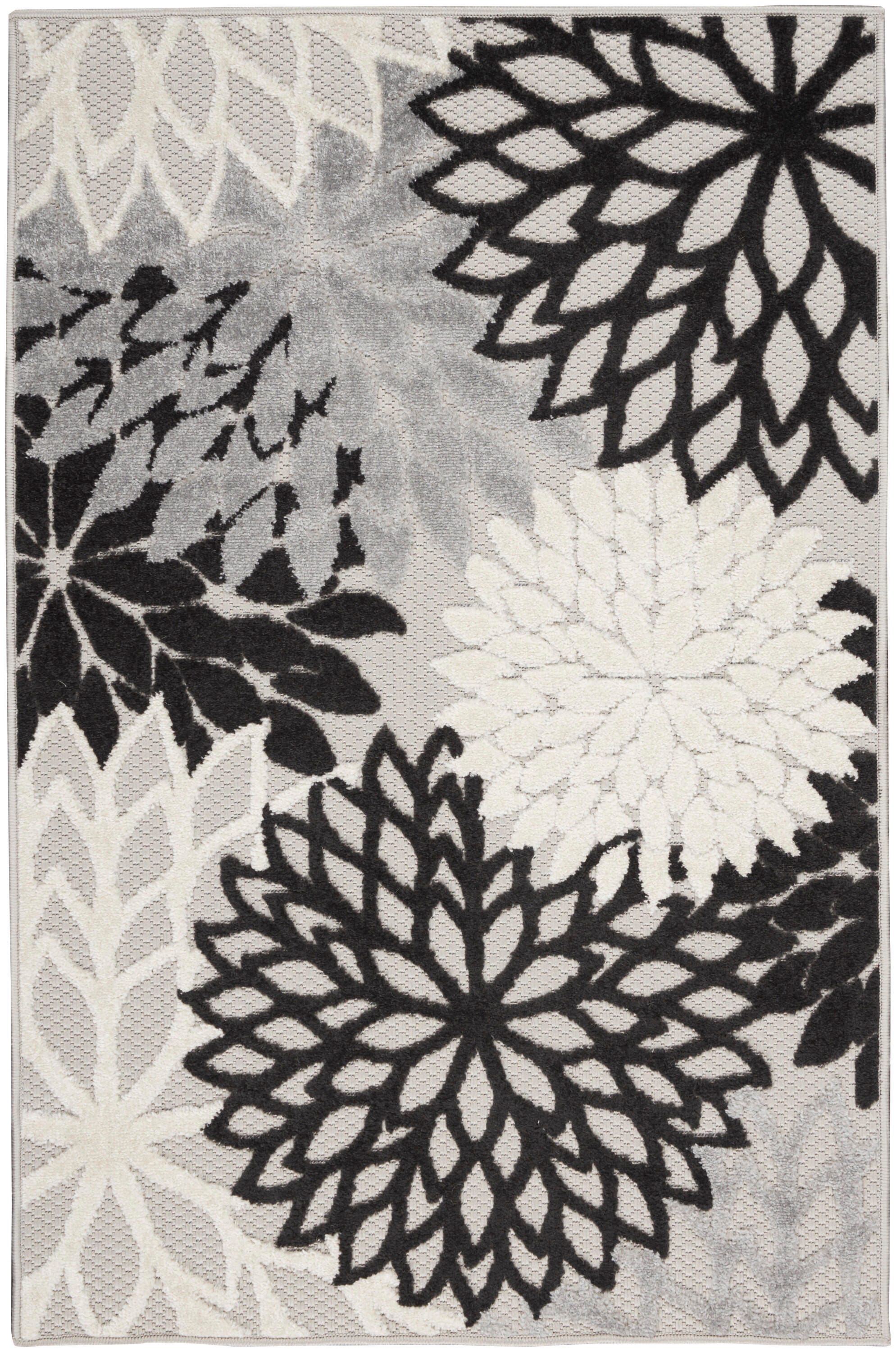 Nourison Home Splash 3' X 5' Dahlia Floral Area Rug, Black/White, large