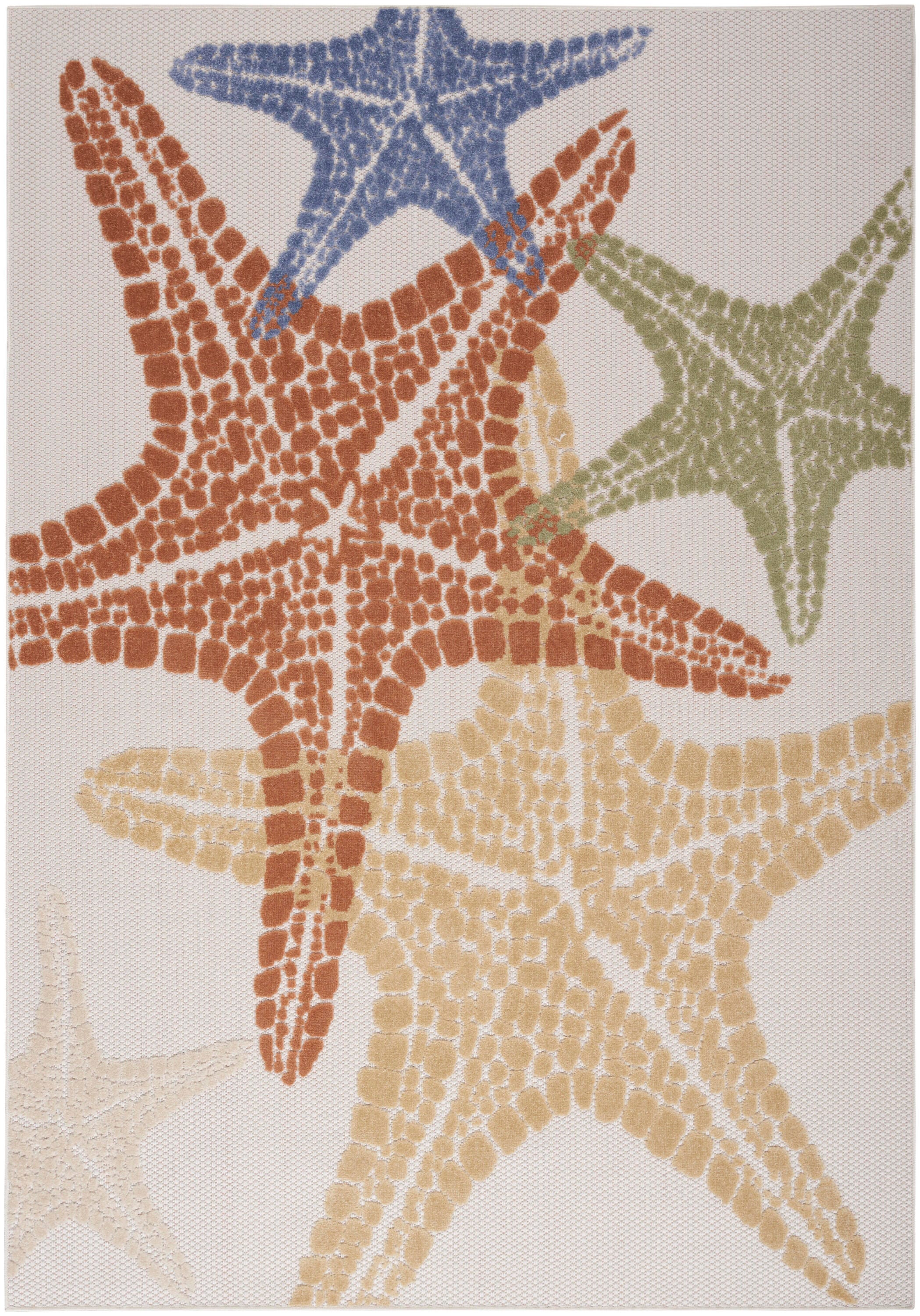 Nourison Home Splash 3'6" X 5'6 Starfish Indoor/Outdoor Area Rug, Ivory/Multi, large