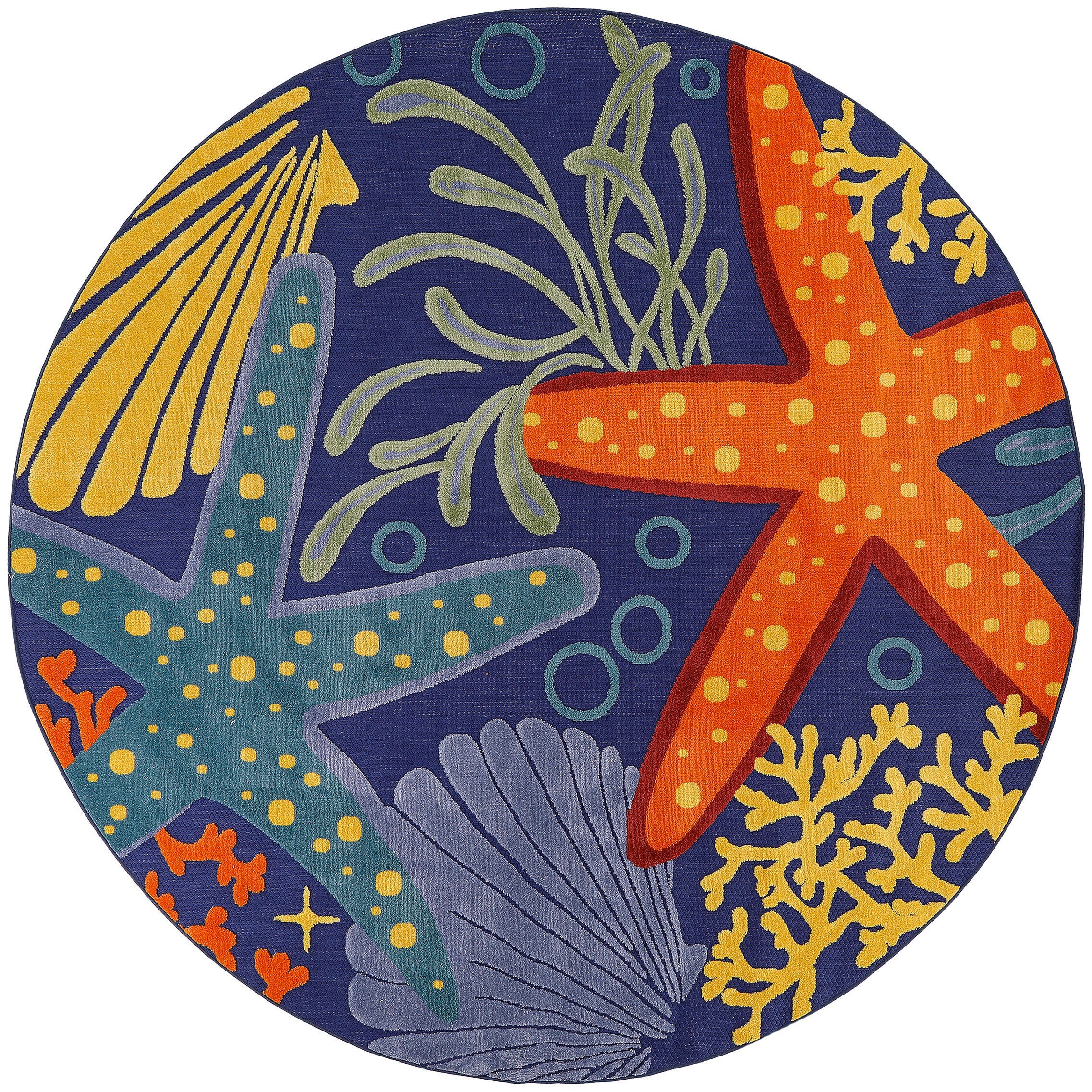 Nourison Home Splash 5'3" X Round Sea Star Indoor/Outdoor Area Rug, Navy/Multi, large