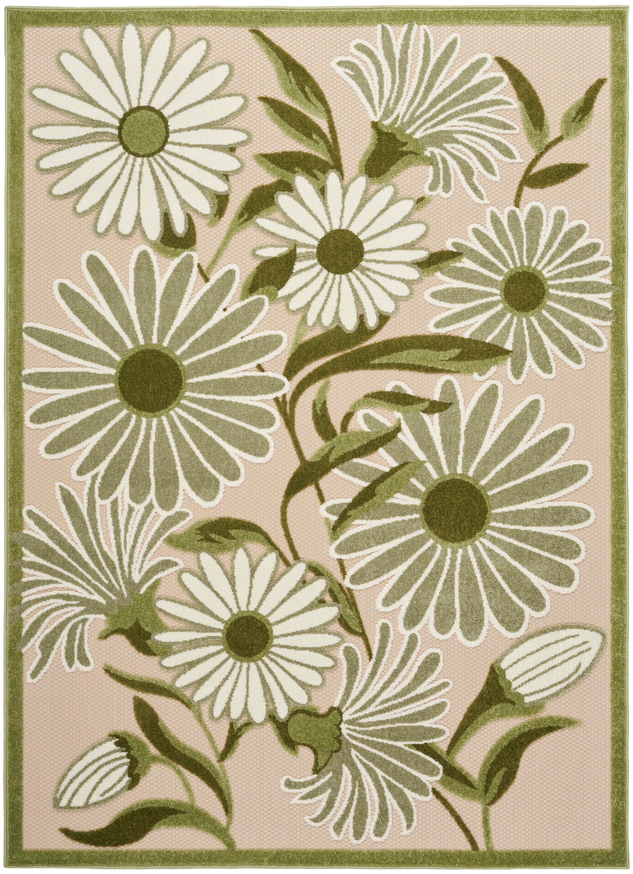 Nourison Home Splash 3'6" X 5'6 Daisy Floral Indoor/Outdoor Area Rug, Ivory/Green, large