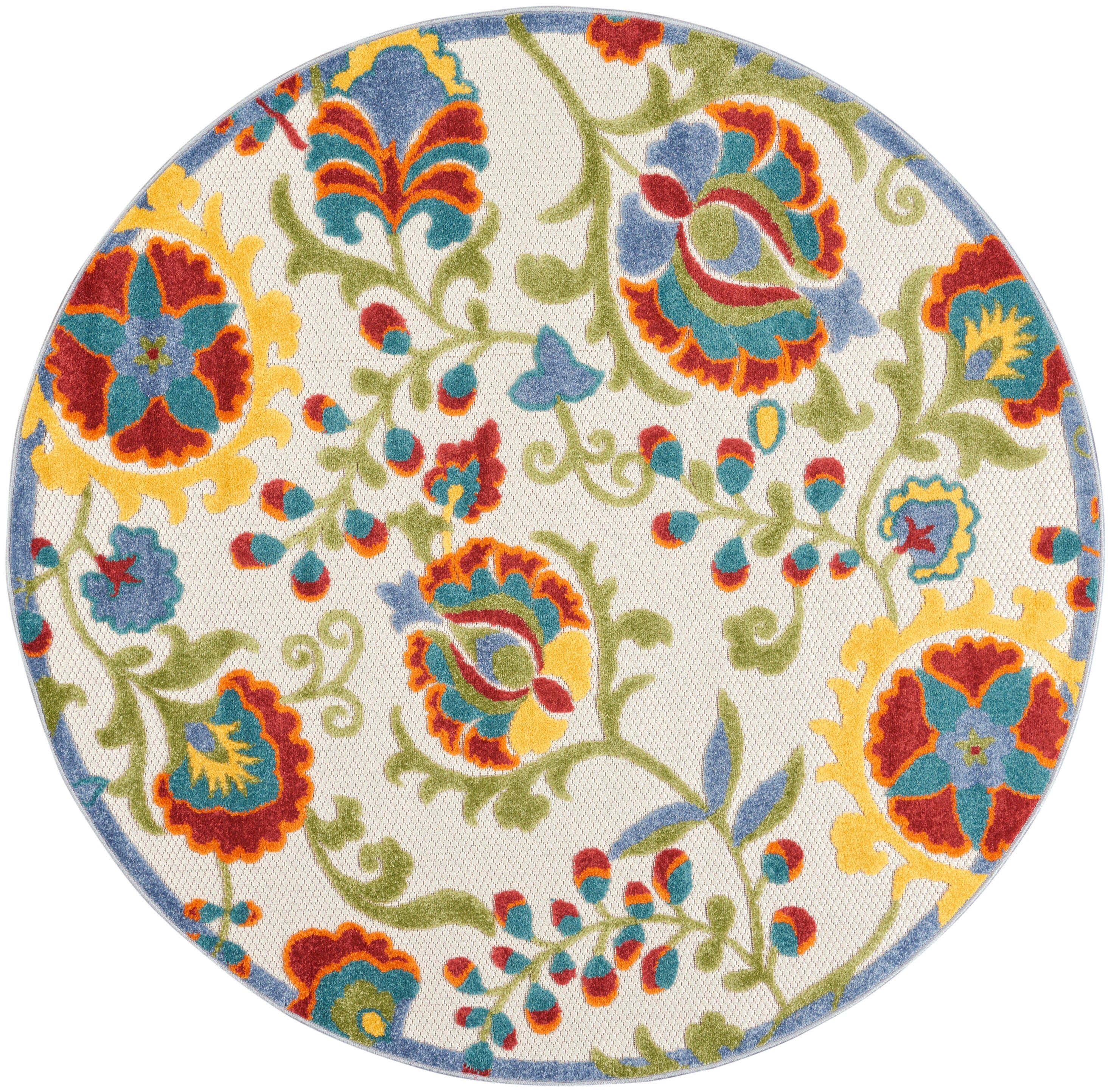 Nourison Home Splash 5'3" X Round Leafy Vines Area Rug, Ivory/Multi, large