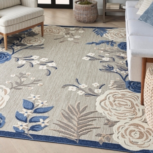 Nourison Home Splash 3'6" X 5'6 Rose Floral Area Rug, Blue/Gray, rollover