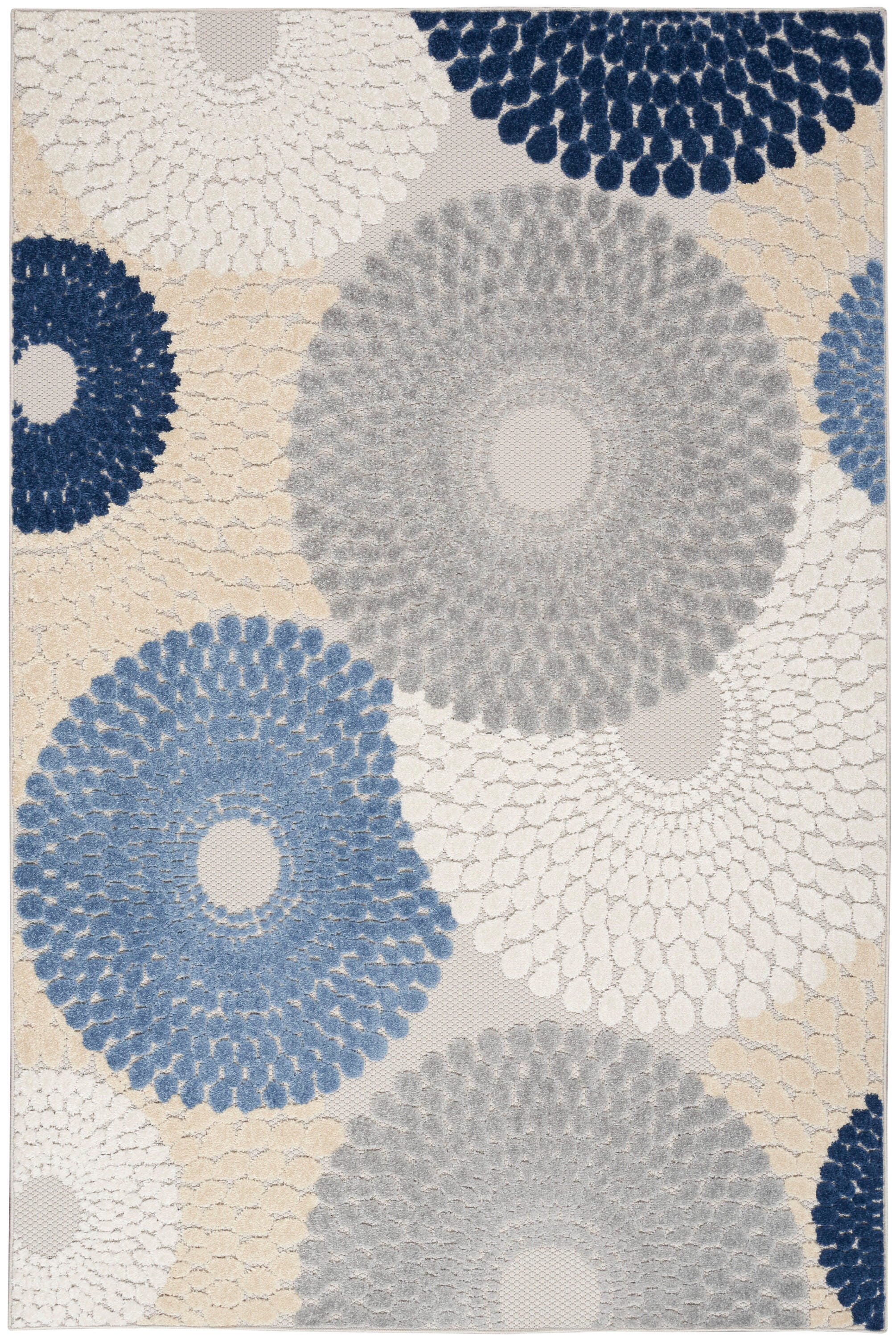 Nourison Home Splash 3'6" X 5'6 Circular Floral Area Rug, Blue/Gray, large