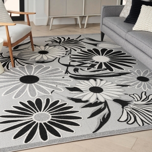 Nourison Home Splash 3'6" X 5'6 Daisy Floral Area Rug, Black/White, rollover