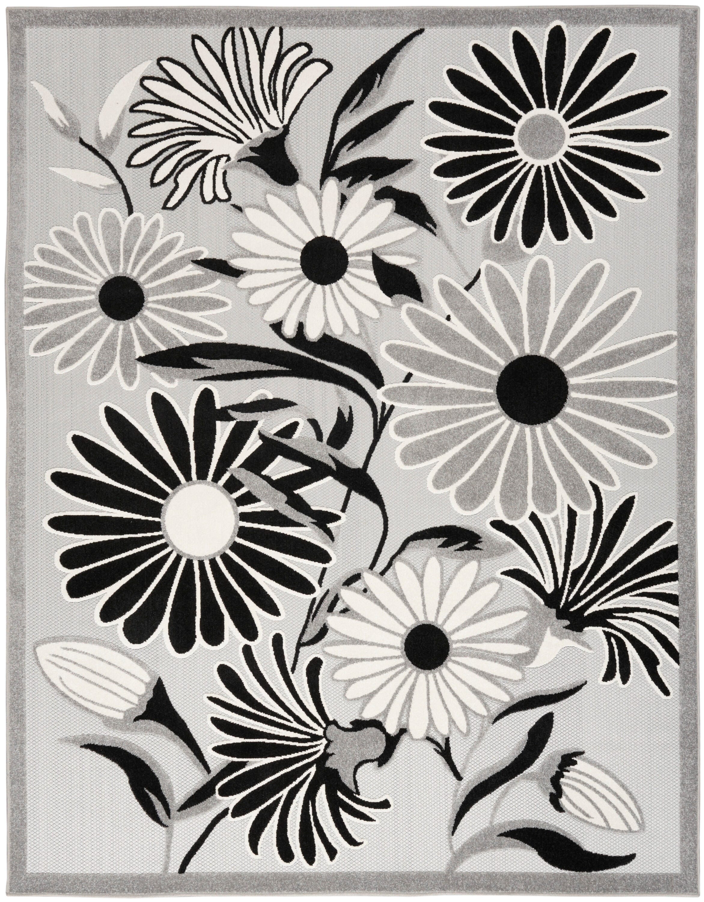 Nourison Home Splash 3'6" X 5'6 Daisy Floral Area Rug, Black/White, large