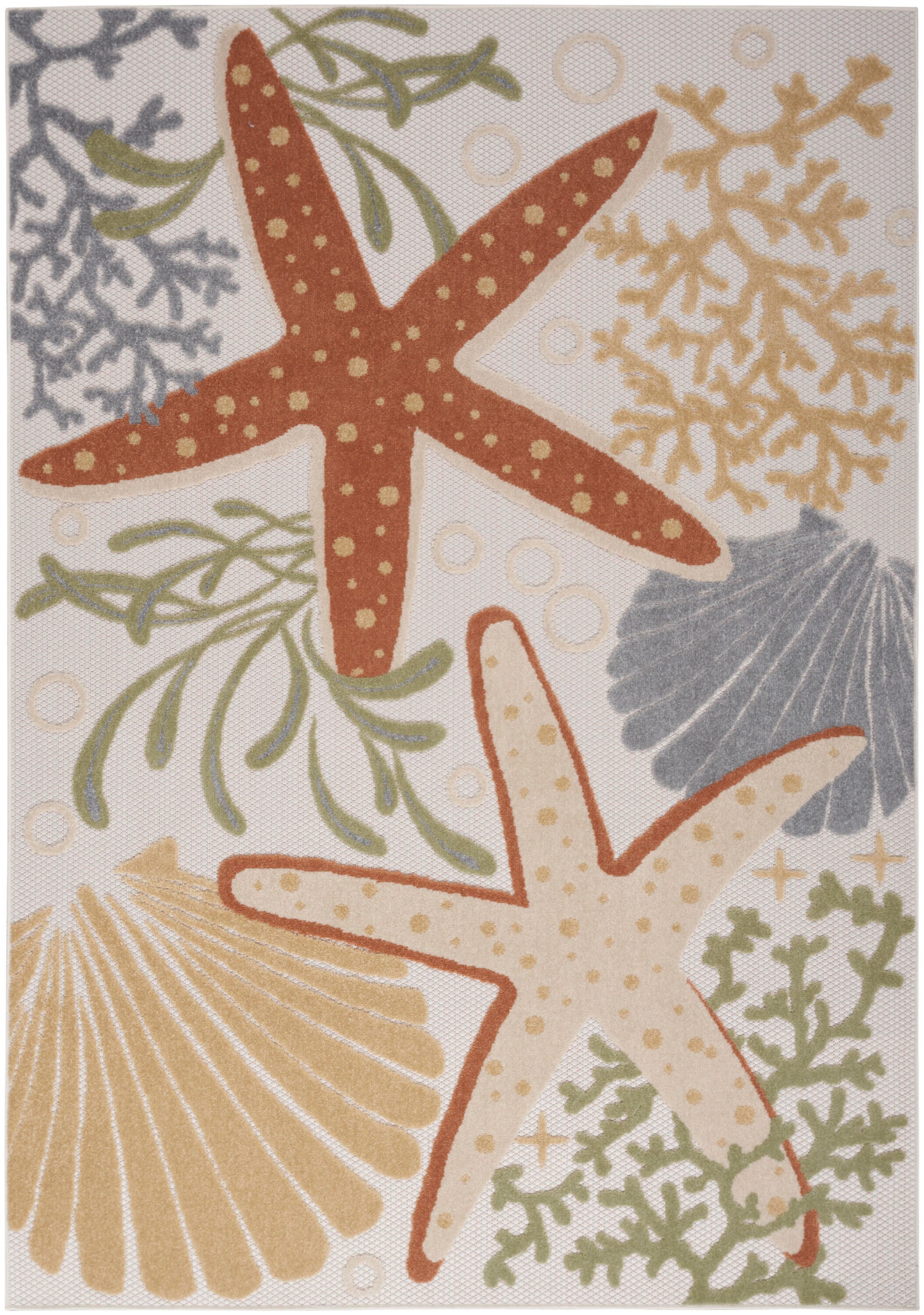 Nourison Home Splash 3'6" X 5'6 Sea Star Indoor/Outdoor Area Rug, Ivory/Multi, large