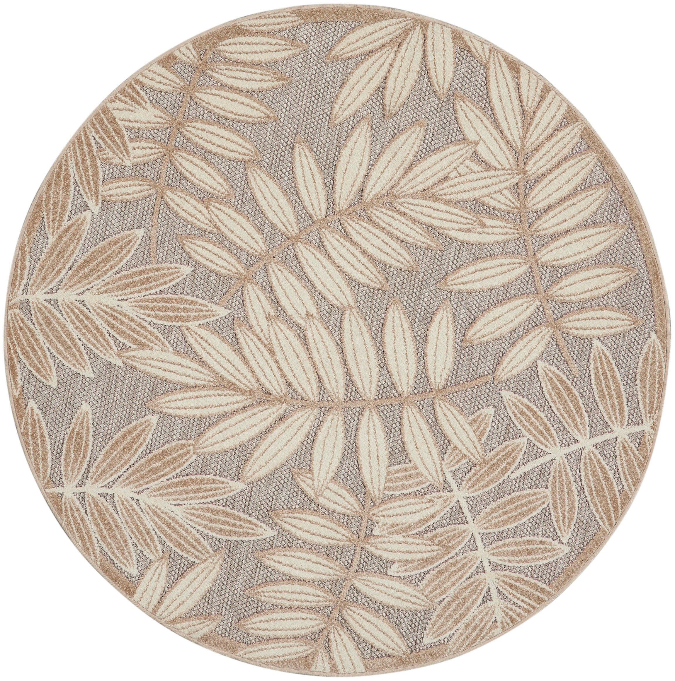 Nourison Home Splash 5'3" X Round Botanical Pattern Area Rug, Natural, large