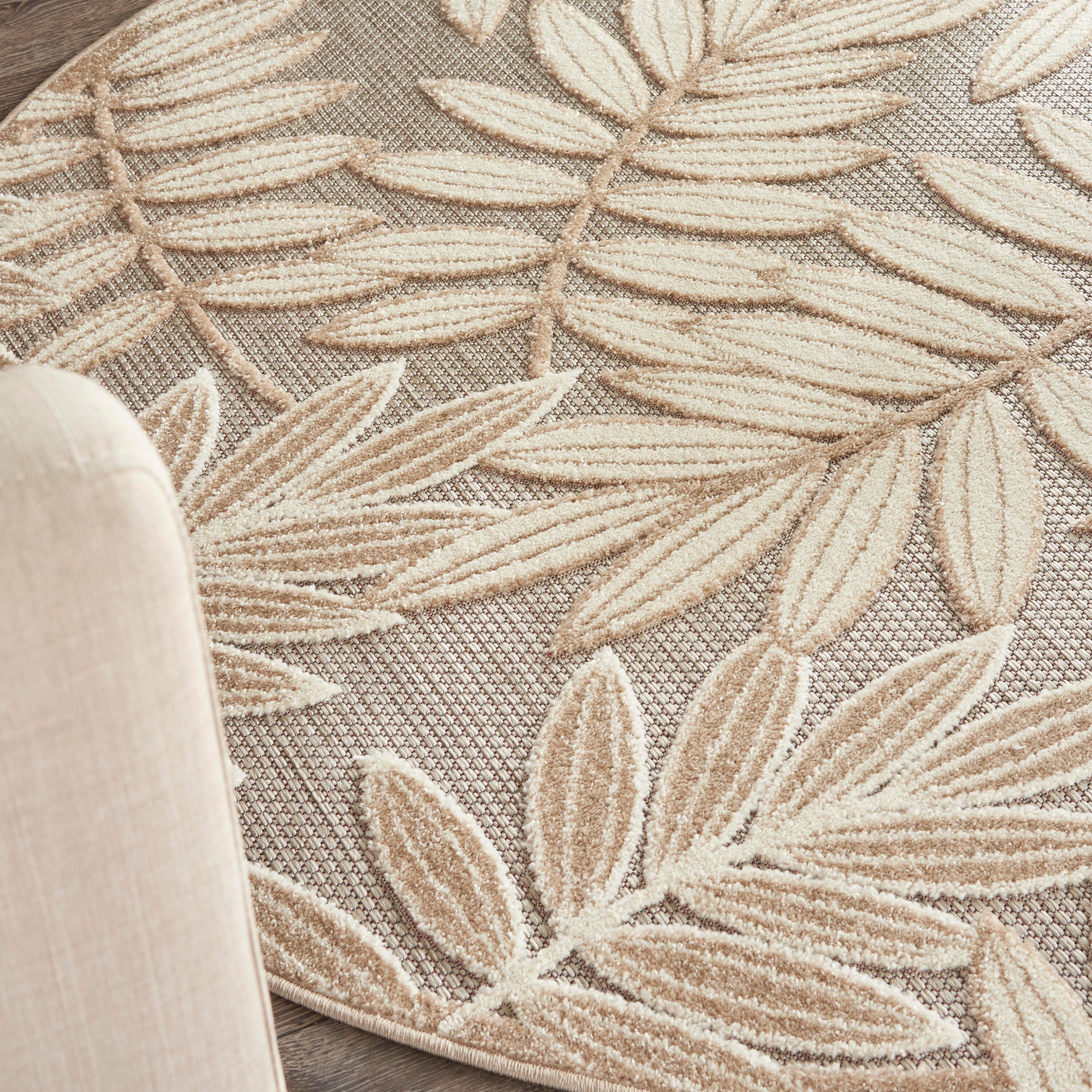 Nourison Home Splash 5'3" X Round Botanical Pattern Area Rug, Natural, large