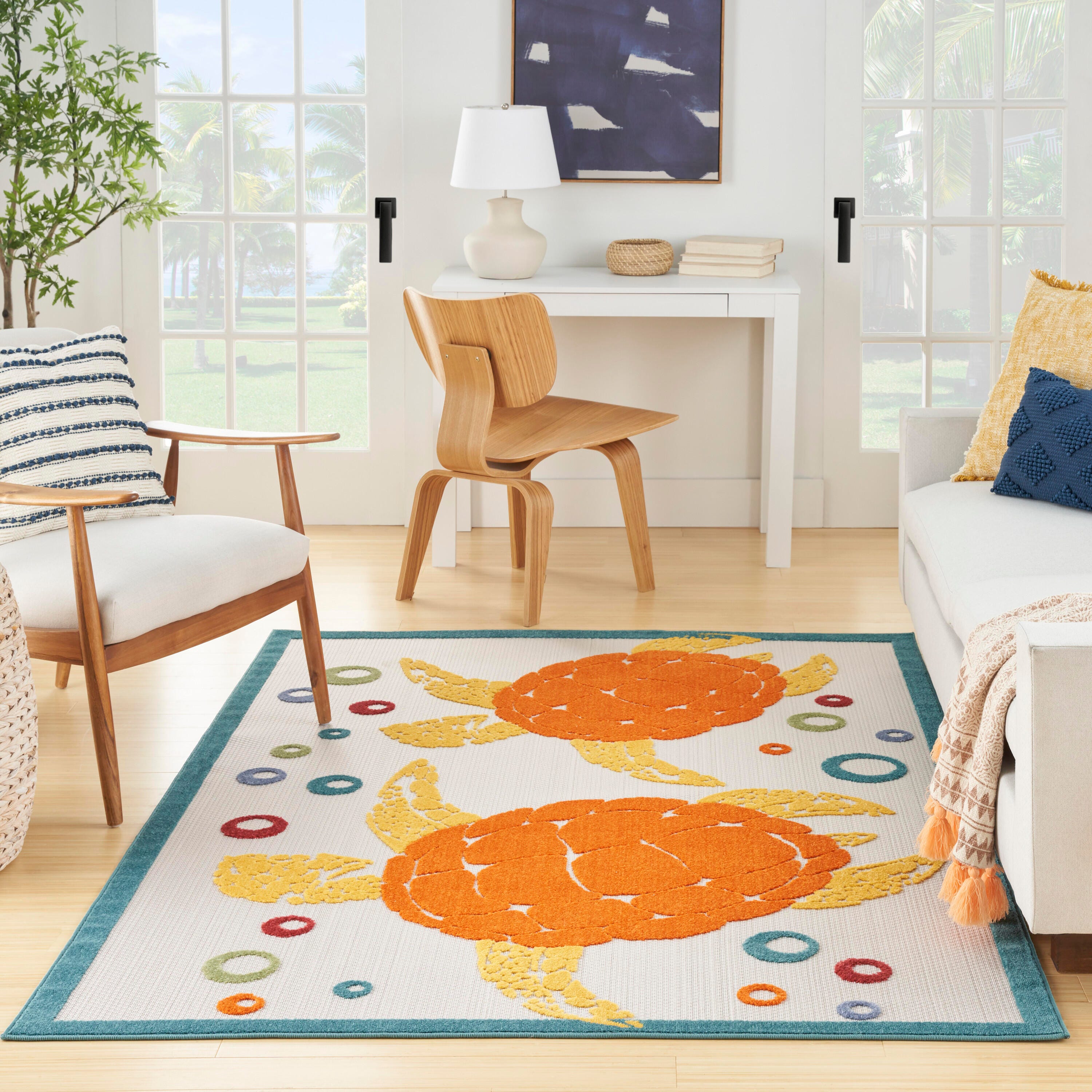 Nourison Home Splash 5'3" X 7'5 Motif Area Rug, Teal/Multi, large