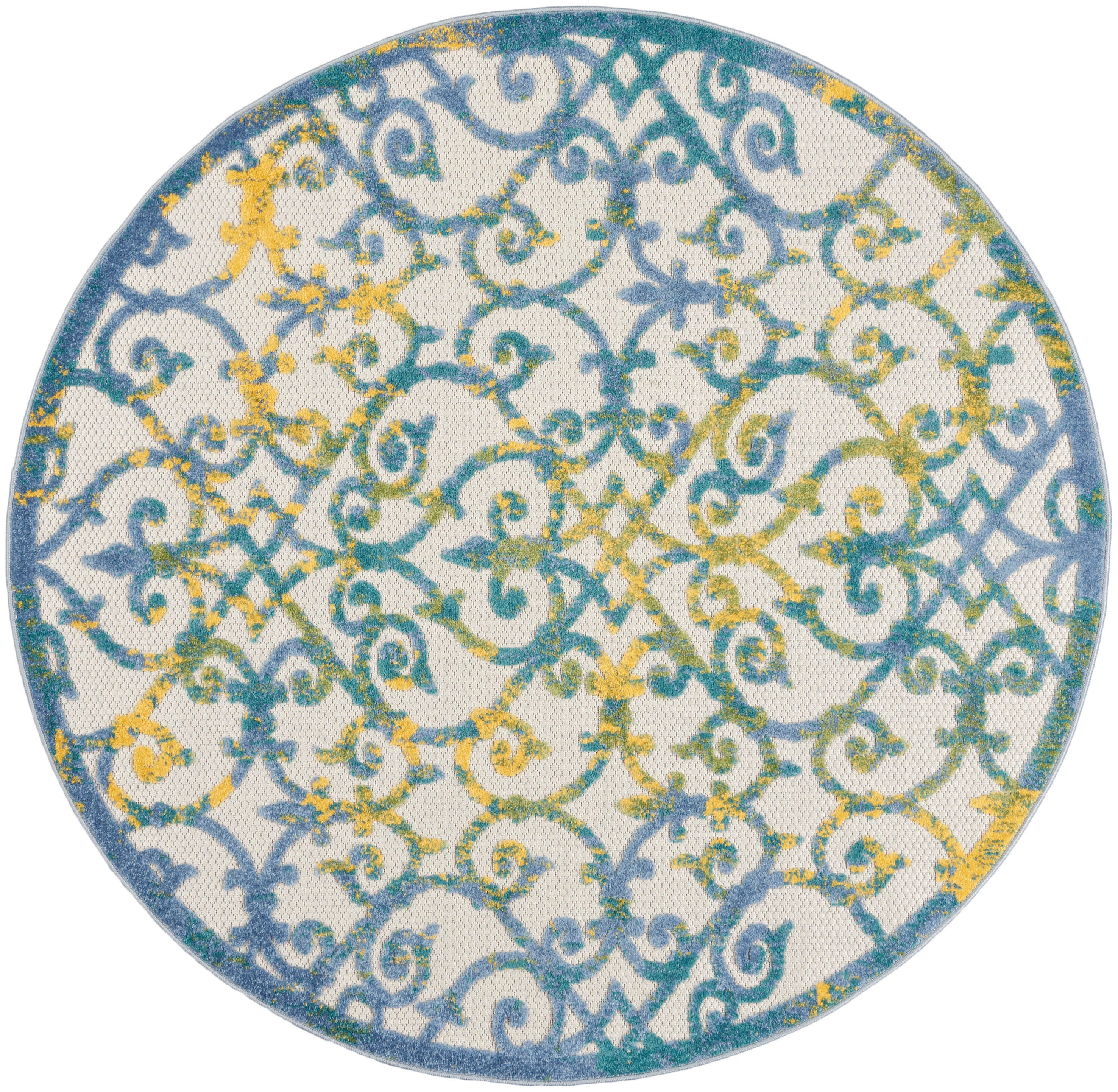 Nourison Home Splash 5'3" X Round Geometric Area Rug, Ivory Blue, large