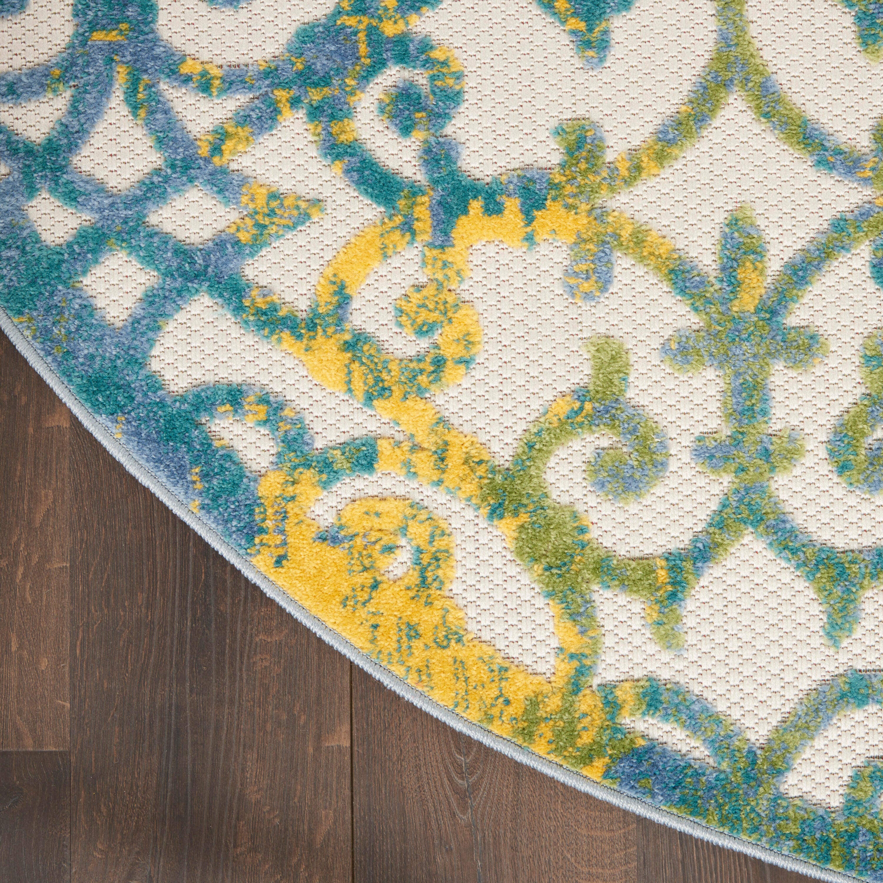 Nourison Home Splash 5'3" X Round Geometric Area Rug, Ivory Blue, large