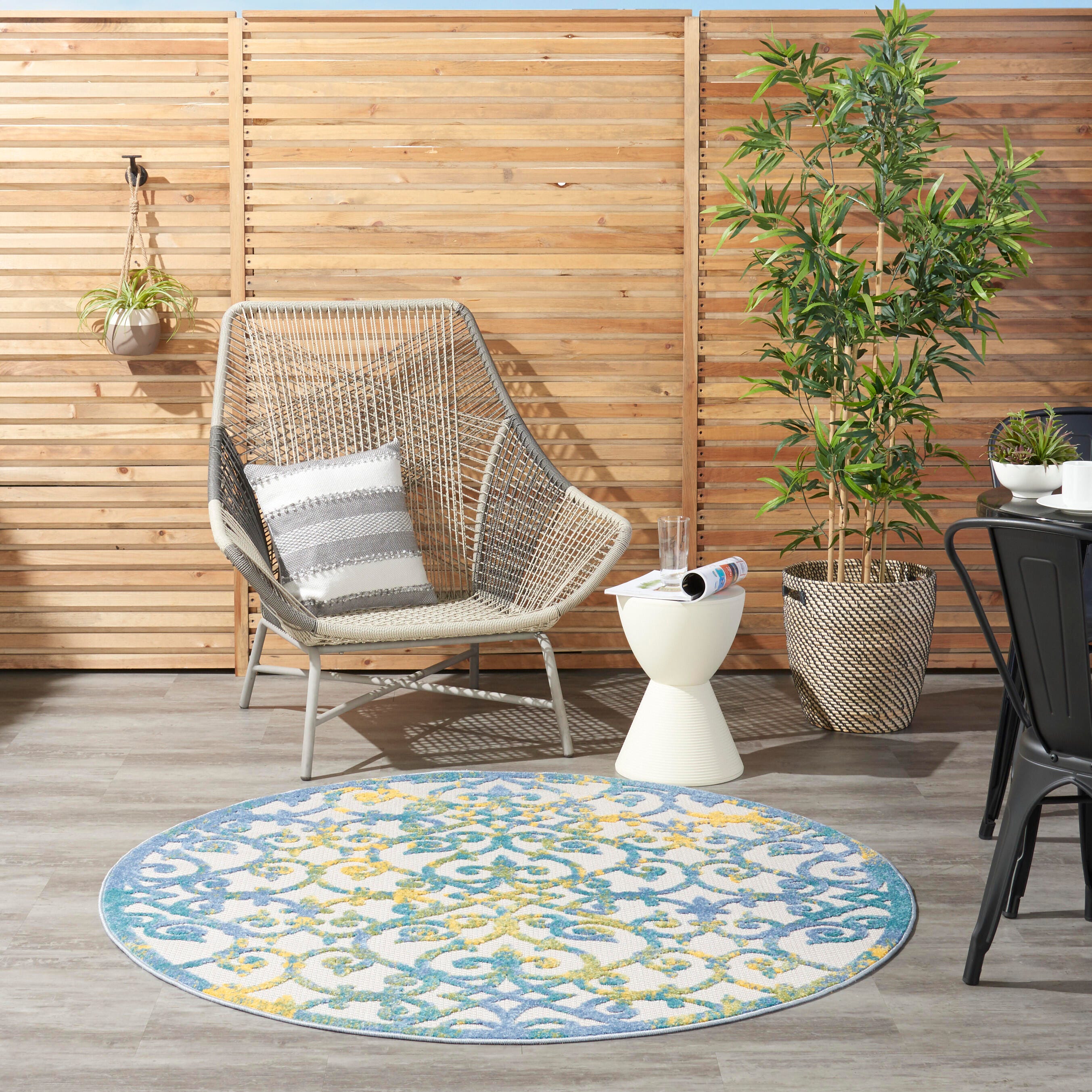 Nourison Home Splash 5'3" X Round Geometric Area Rug, Ivory Blue, large