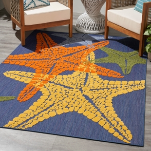 Nourison Home Splash 5'3" X 7'5 Starfish Indoor/Outdoor Area Rug, Blue/Multi, rollover