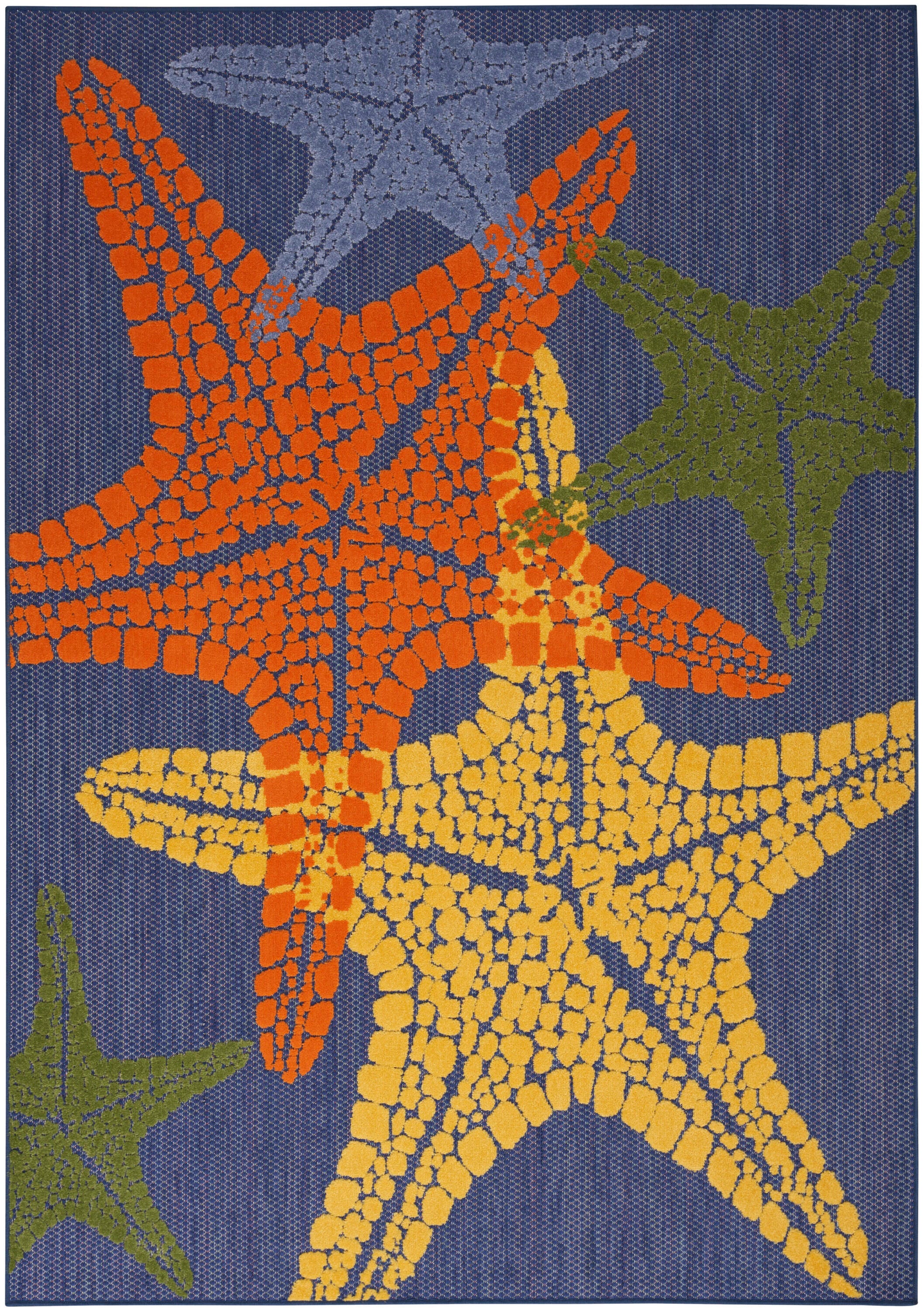 Nourison Home Splash 5'3" X 7'5 Starfish Indoor/Outdoor Area Rug, Blue/Multi, large