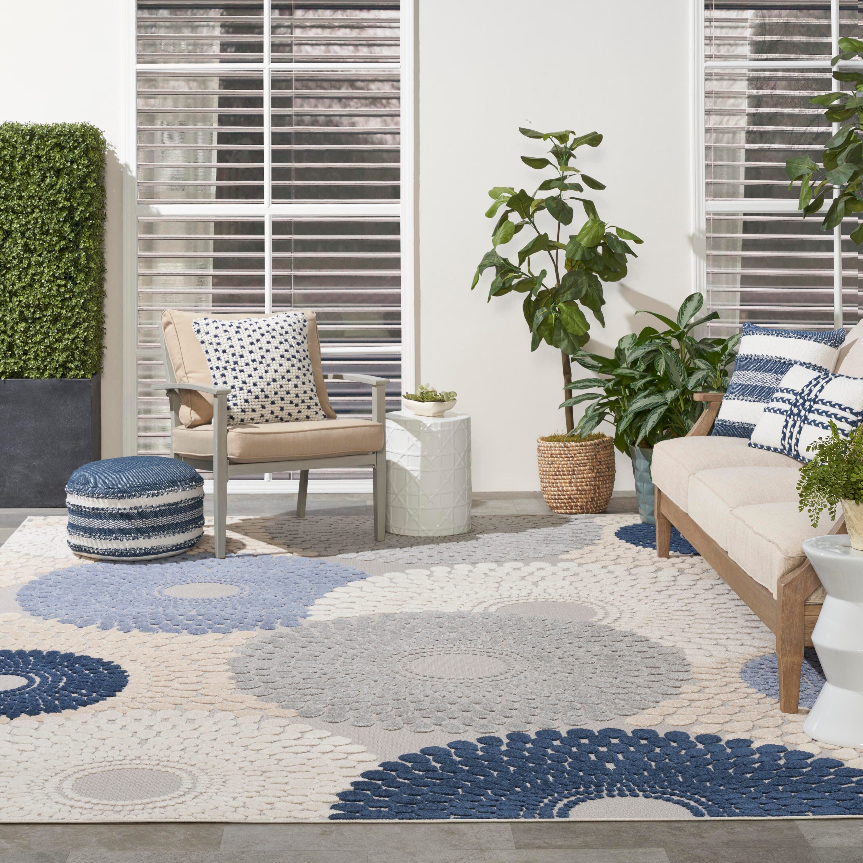 Nourison Home Splash 7' X 10' Circular Floral Area Rug, Blue/Gray, large