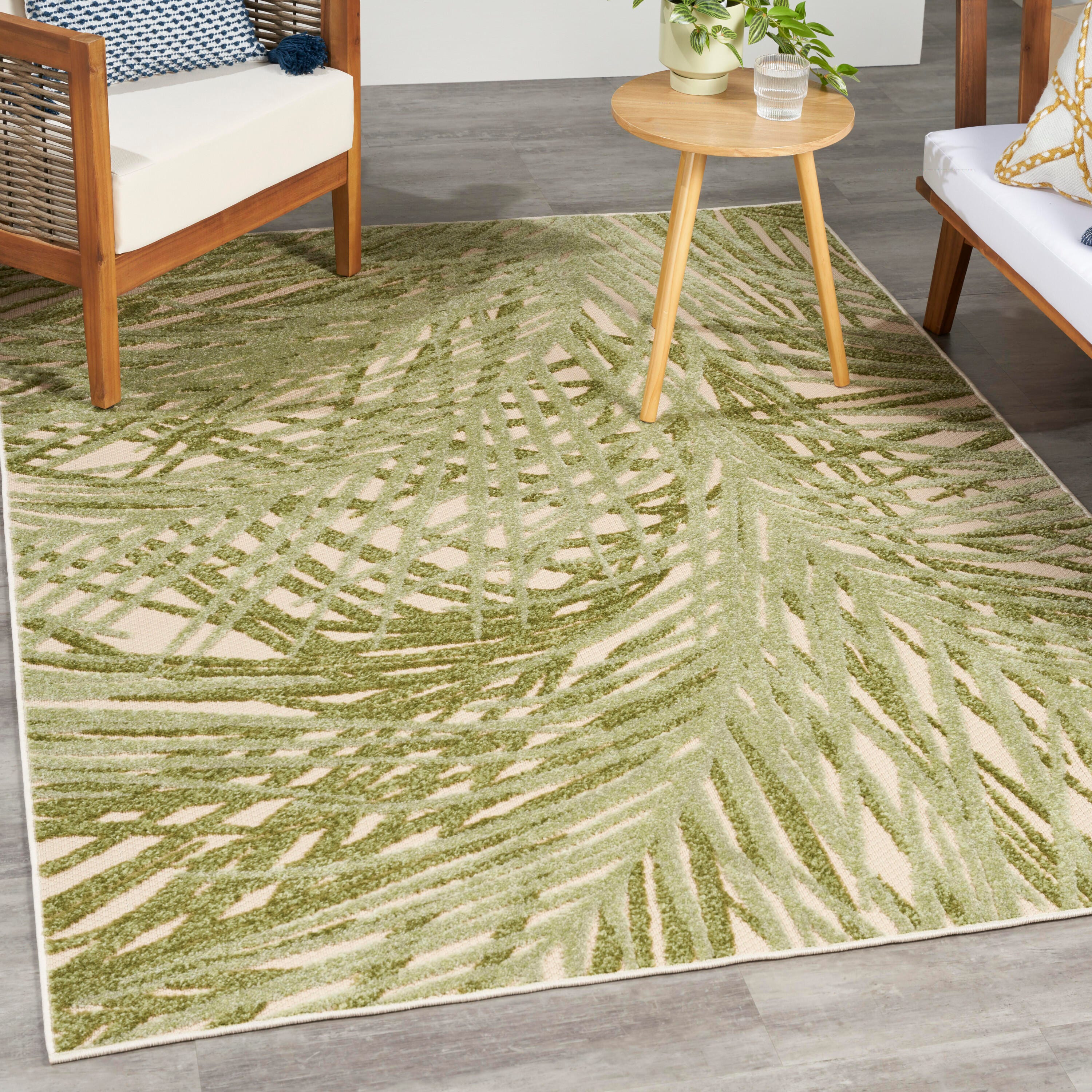 Nourison Home Splash 5'3" X 7'5 Organic Indoor/Outdoor Area Rug, Ivory/Green, large