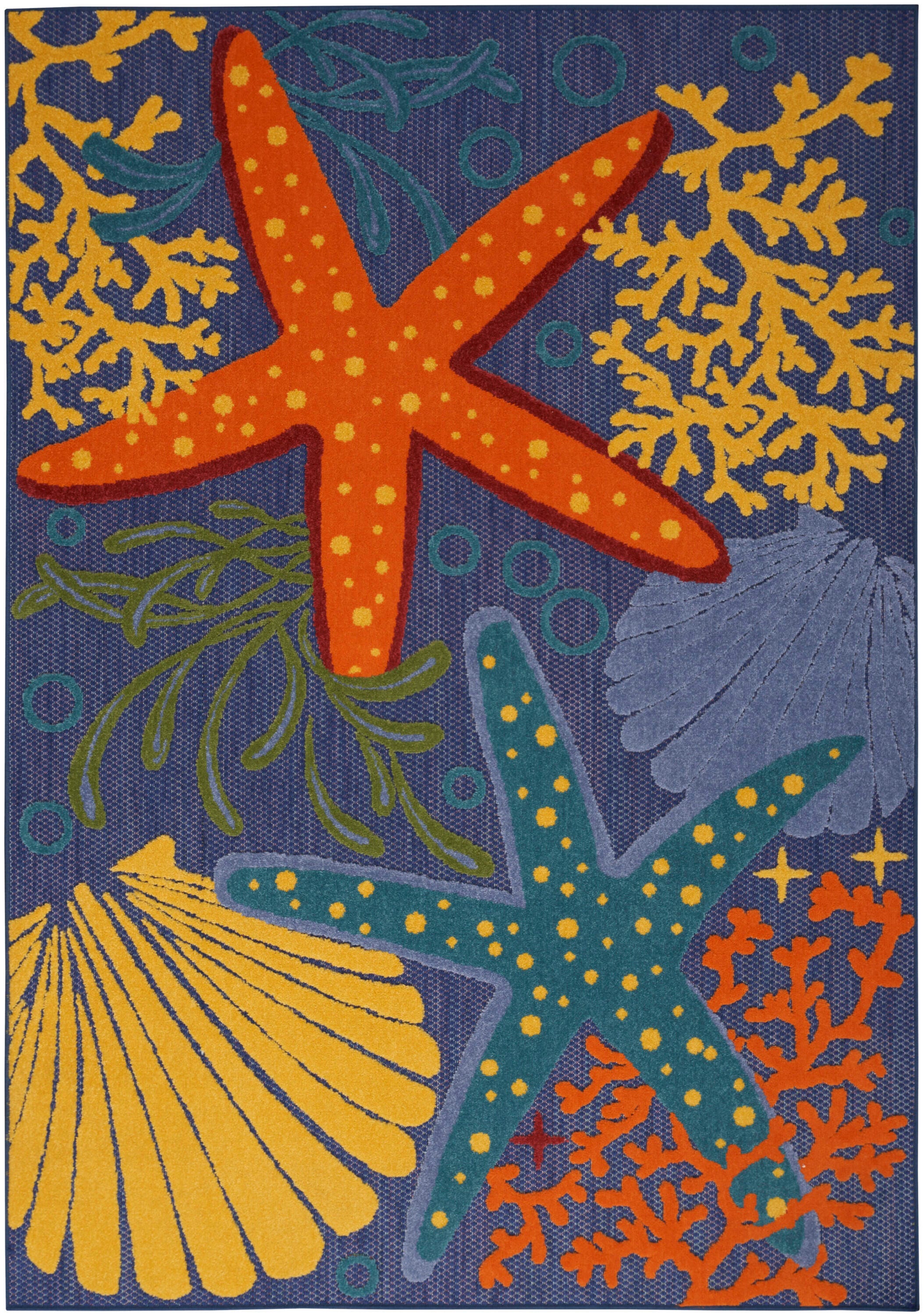 Nourison Home Splash 3'6" X 5'6 Sea Star Indoor/Outdoor Area Rug, Navy/Multi, large