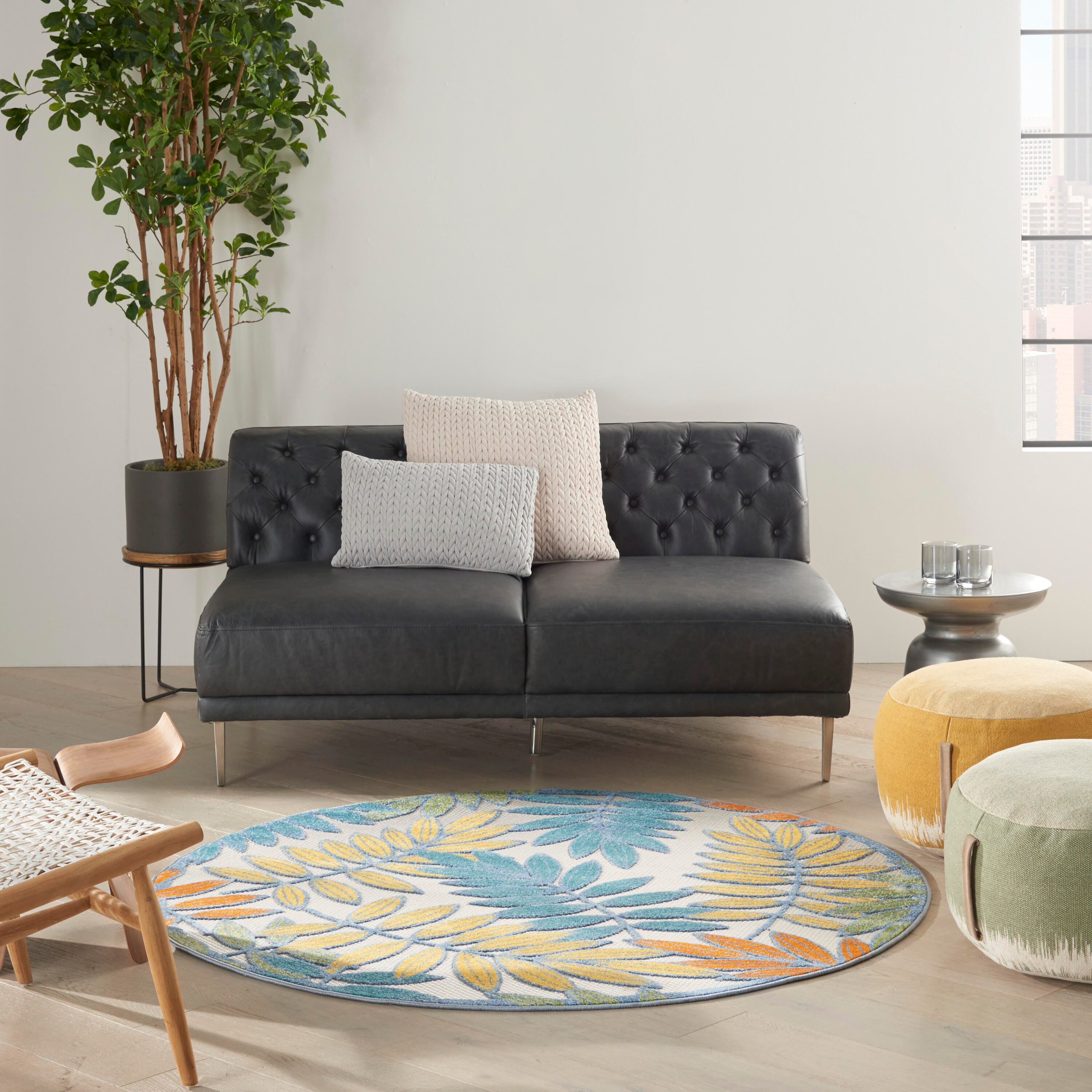 Nourison Home Splash 5'3" X Round Botanical Pattern Area Rug, Ivory/Multi, large